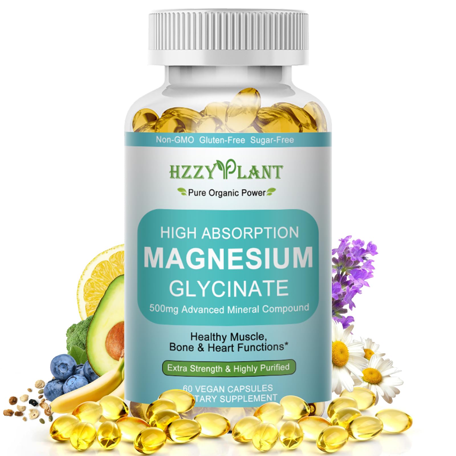 Magnesium Glycinate 500mg Softgels, High Absorption Magnesium Supplement Softgel Capsules for Muscle, Heart, Sleep & Bone Support, Stress Relief, Nerve Health & Metabolism, Non-GMO, 2 Month Supply HZZYPLANT uk supplements