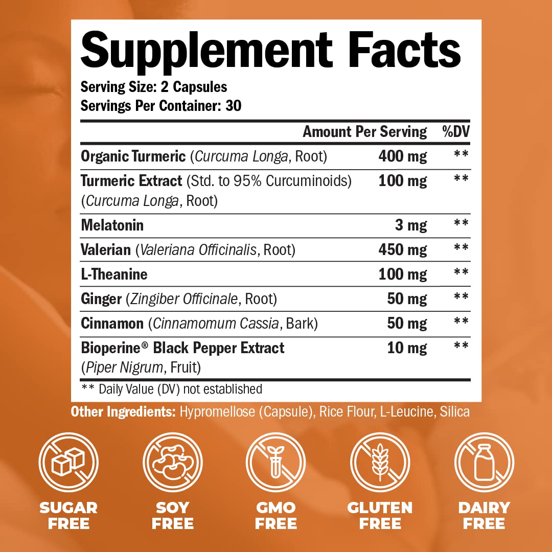 Turmeric, Melatonin & Valerian Root Sleep Aid Supplement. Natural Sleep Aid for Adults Vimerson Health uk supplements