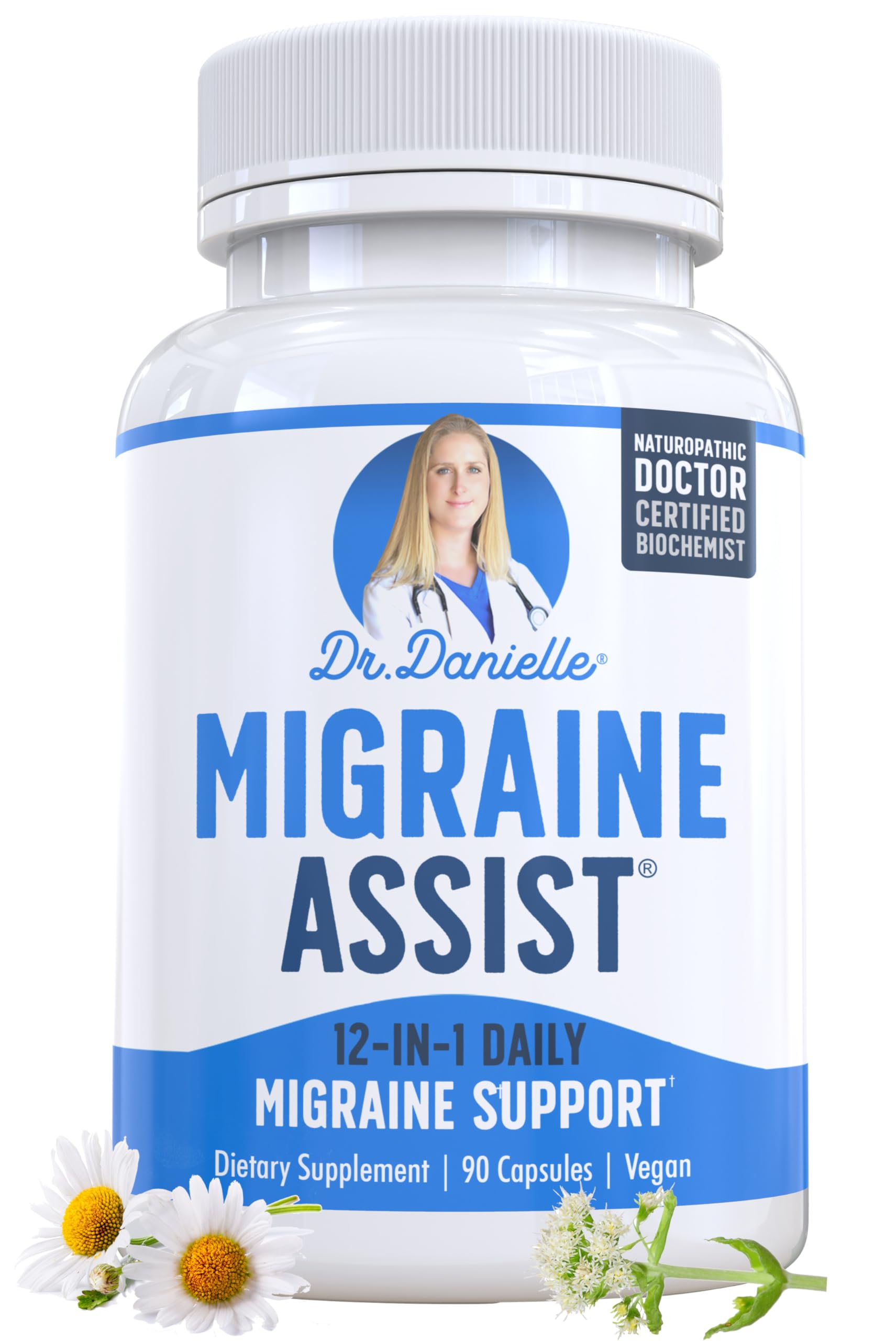 Best Migraine Relief Product with Magnesium - Migraine Assist Supplement with Quercetin, Feverfew, Butterbur, CoQ10 from Dr. Danielle, 90 Capsules Doctor Danielle uk supplements