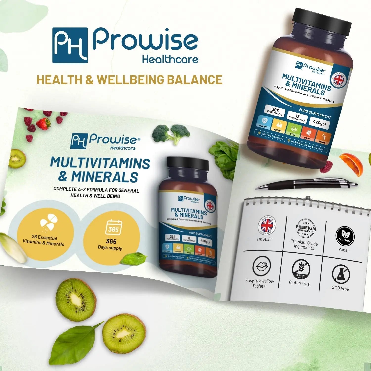 A-Z Multivitamins & Minerals I 365 Vegan Tablets (1 Year Supply) I 26 Essential Active Vitamins, Minerals & Micronutrients PH PROWISE Healthcare uk supplements