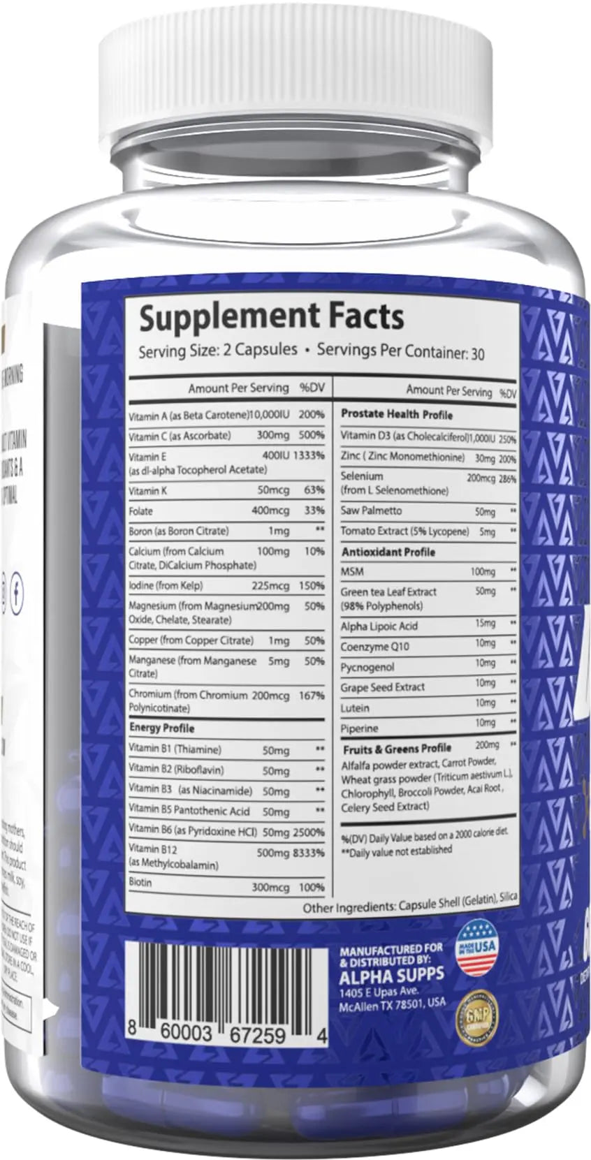 Alpha Supps Vites Men's Multivitamin, Complete Daily Supplement with Fruits, Veggies, Energy, Immune & Prostate Support Alpha Supps uk supplements