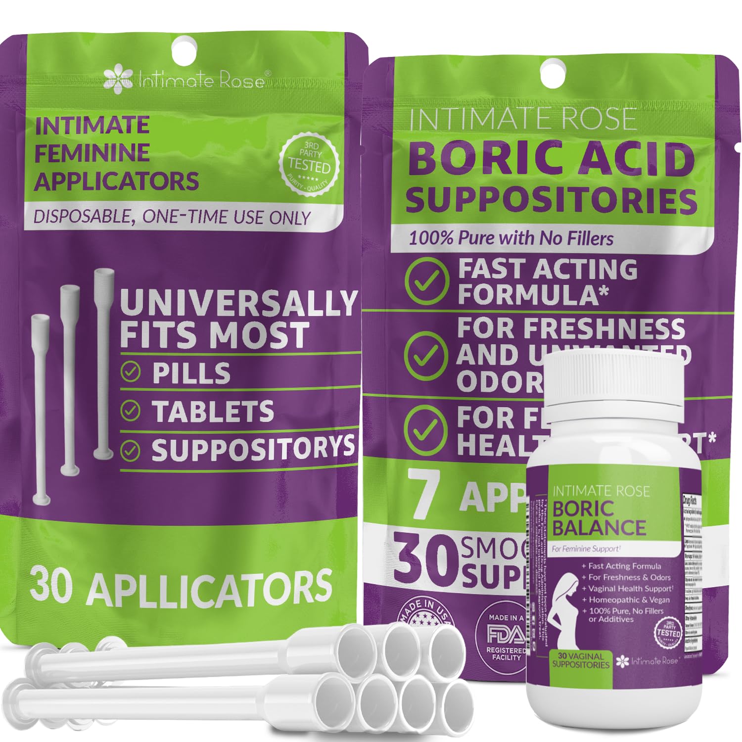 Intimate Rose Boric Acid Vaginal Suppositories - 30 Count (600mg) + 37 Applicators - Feminine Balance Intimate Rose uk supplements