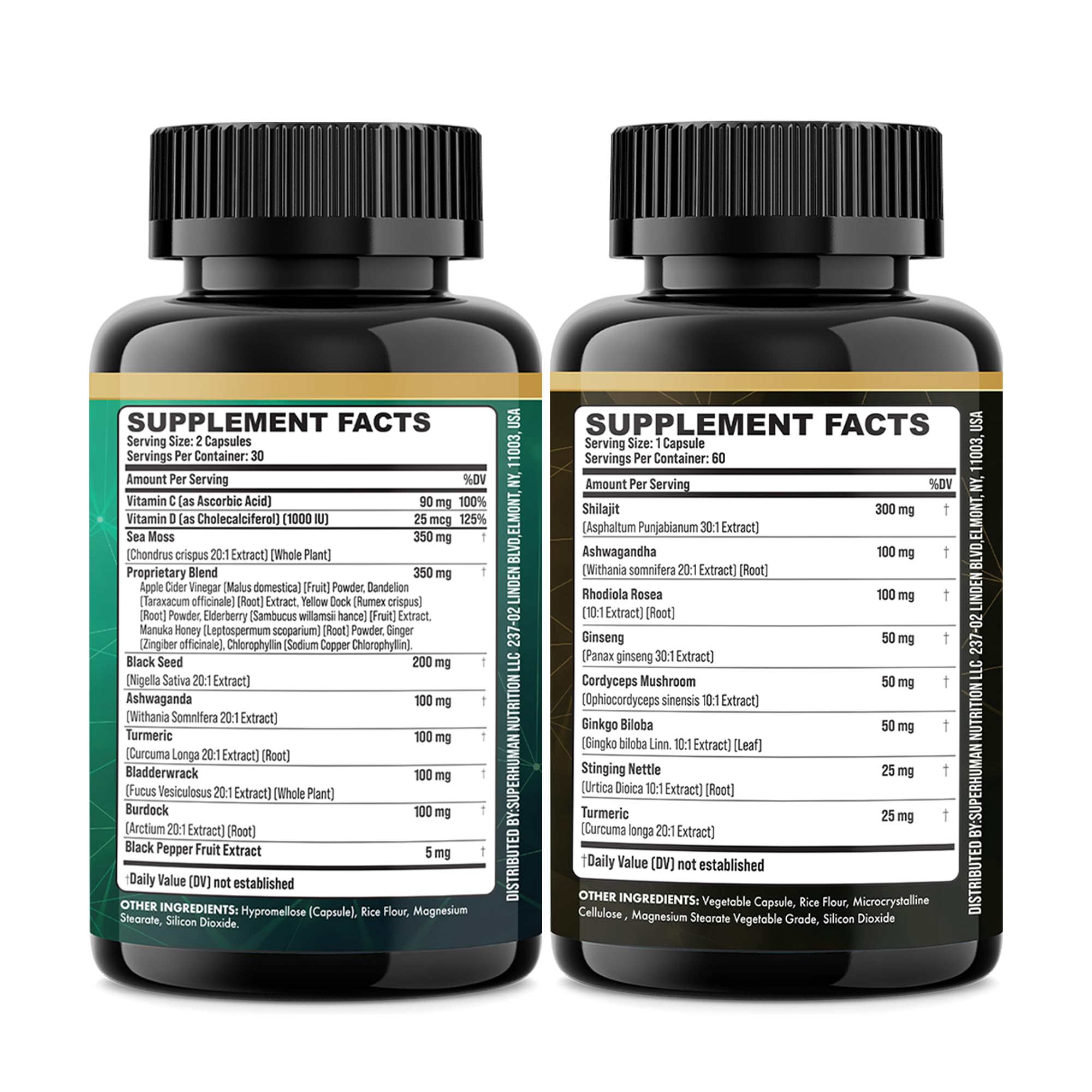 Parrox Shilajit and Sea Moss Bundle, Sea Moss 350mg, Black Seed Oil 200mg, Ashwagandha 100mg, Turmeric, Shilajit 300mg, Rhodiola Rosea 100mg, Panax Ginseng 50mg, Dynamic Vitality Bundle (2 Pack) Parrox uk supplements