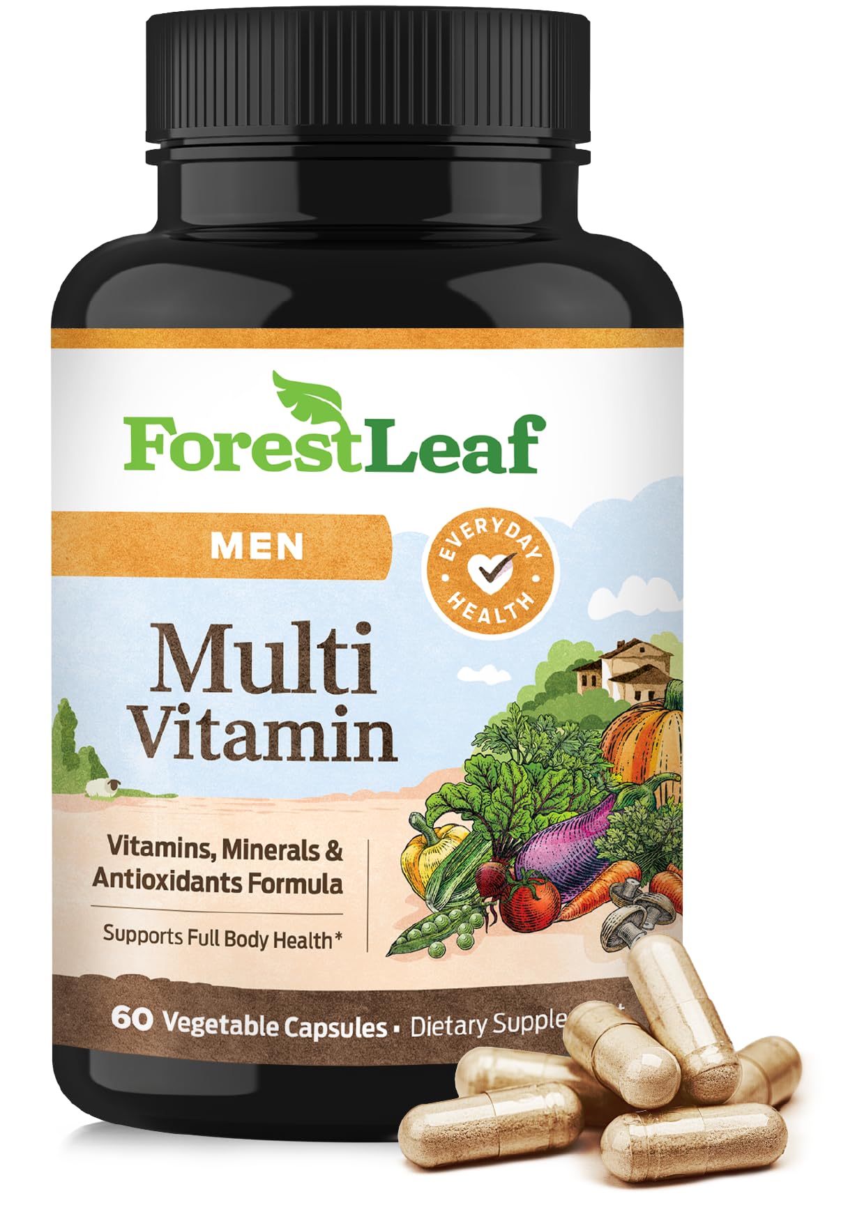 ForestLeaf Daily Vitamin Multivitamin for Men, Multi-Vitamin for Men - Mens Multivitamins & Multiminerals Supplement | All Essential Vitamins Needed for Health, Longevity & Energy | 60 Veg Caps ForestLeaf uk supplements