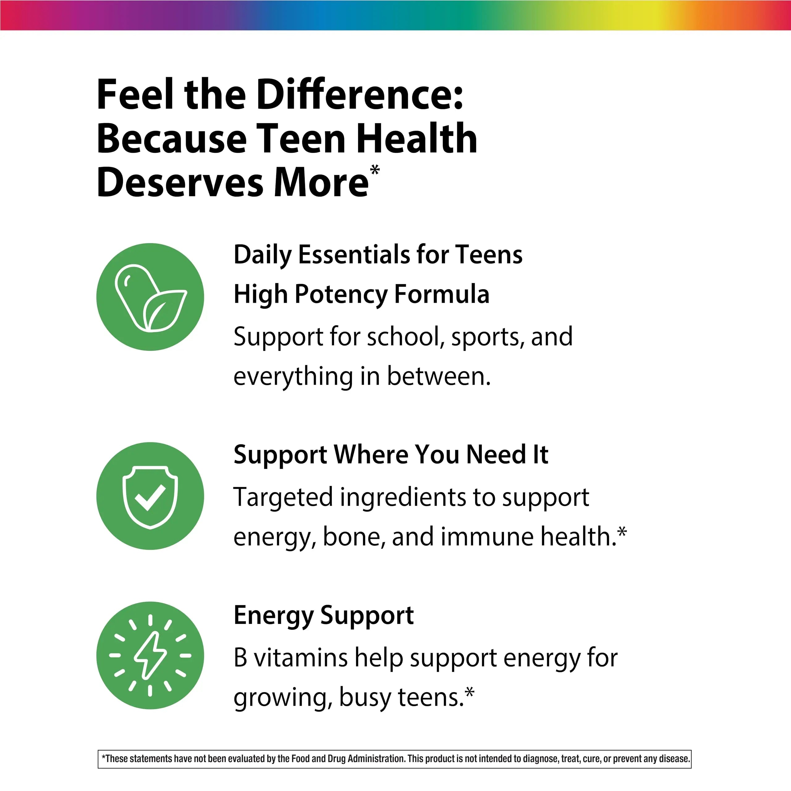 Rainbow Light Teen Multivitamin | 45 Caplets | for Boys and Girls | with DermaComplex, Real Food Nutrients & Iron | Rainbow Light uk supplements