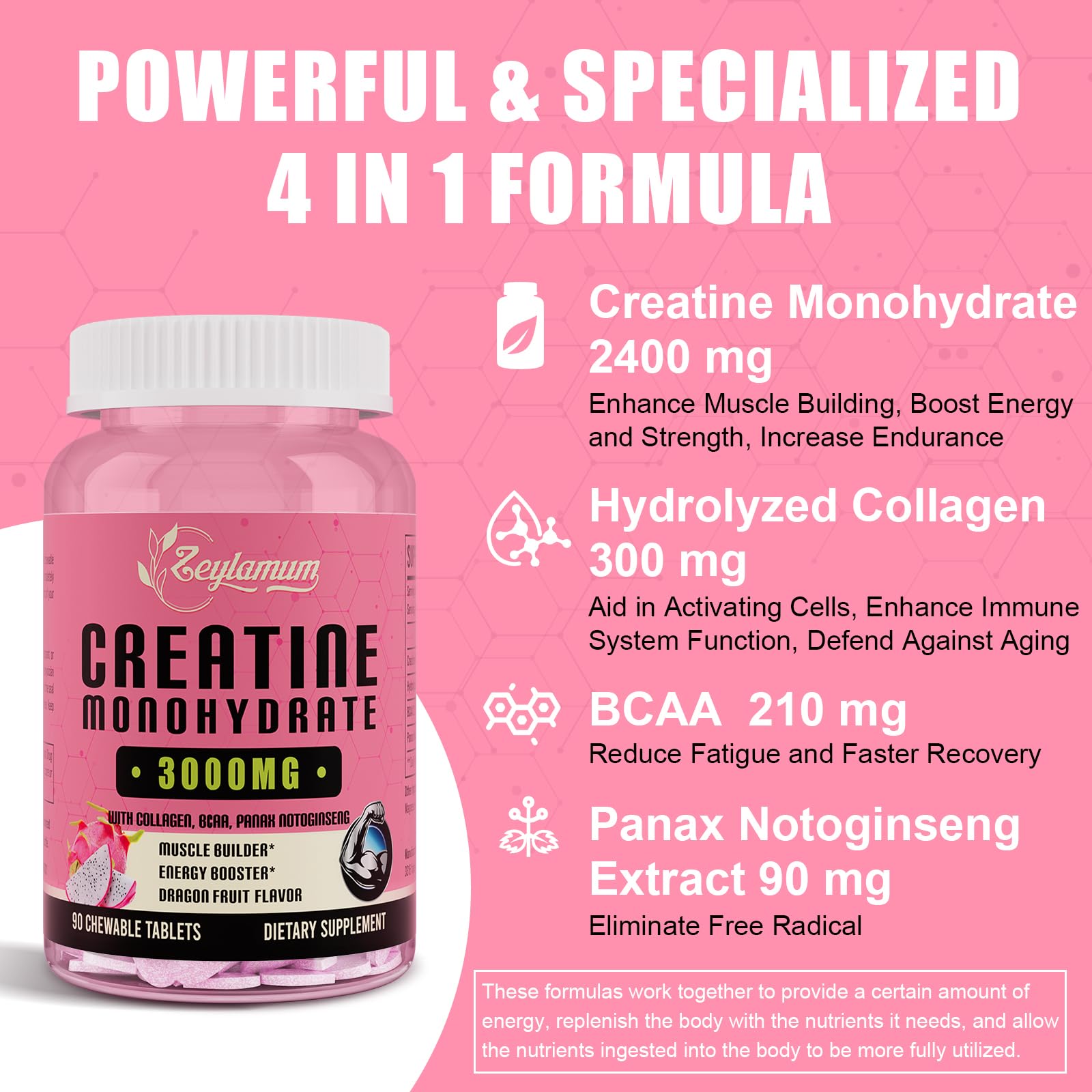 Creatine Monohydrate for Women, Creatine Supplement 3000mg, with Hydrolyzed Zeylamum uk supplements