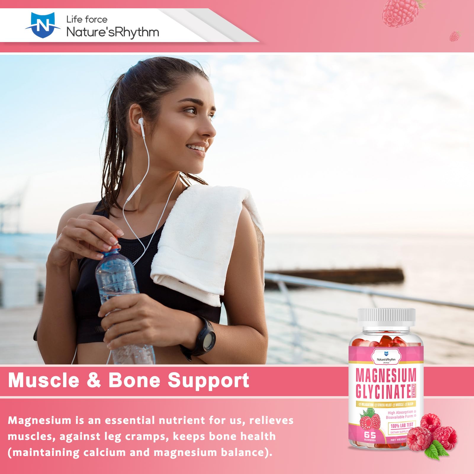 Nature‘s Rhythm Magnesium Gummies 500mg - 65 Ct | Magnesium Glycinate Supplements for Relaxation, Stress Relief, and Sleep for Adults & Kids Tasty and Tangy Raspberry Flavor Nature'sRhythm uk supplements