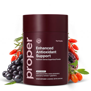 Proper, The Purples Nutrient-Dense Superfood Powder - Antioxidant Supplement and Cellular Support – Acai, Amla, Blueberry, Vitamin C, B Vitamins & More - Enhanced with Prebiotic Fiber & Probiotics Proper uk supplements