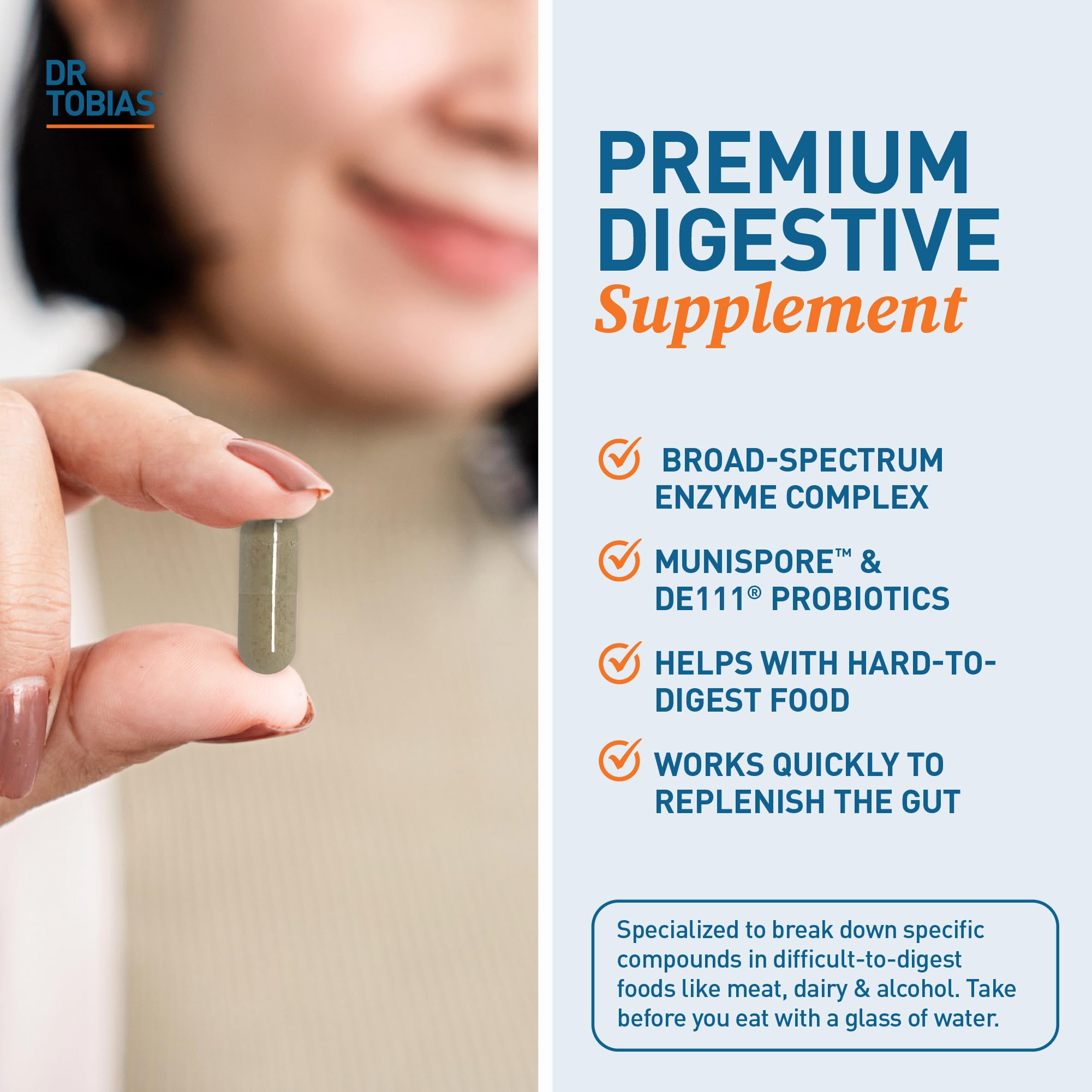 Dr. Tobias Digestive Enzymes with Probiotics, Prebiotics and Postbiotics Bromelain, Amylase, Lipase, for Better Digestion & Immune Function, 60 Capsules, 30 Servings (2 Daily) Dr. Tobias uk supplements