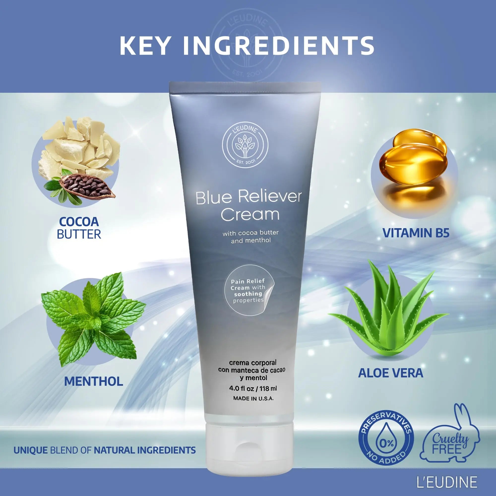 L'EUDINE Blue Reliever Cream – Joint and Muscle Therapy, Body Cream with Cocoa Butter and Menthol L'eudine uk supplements