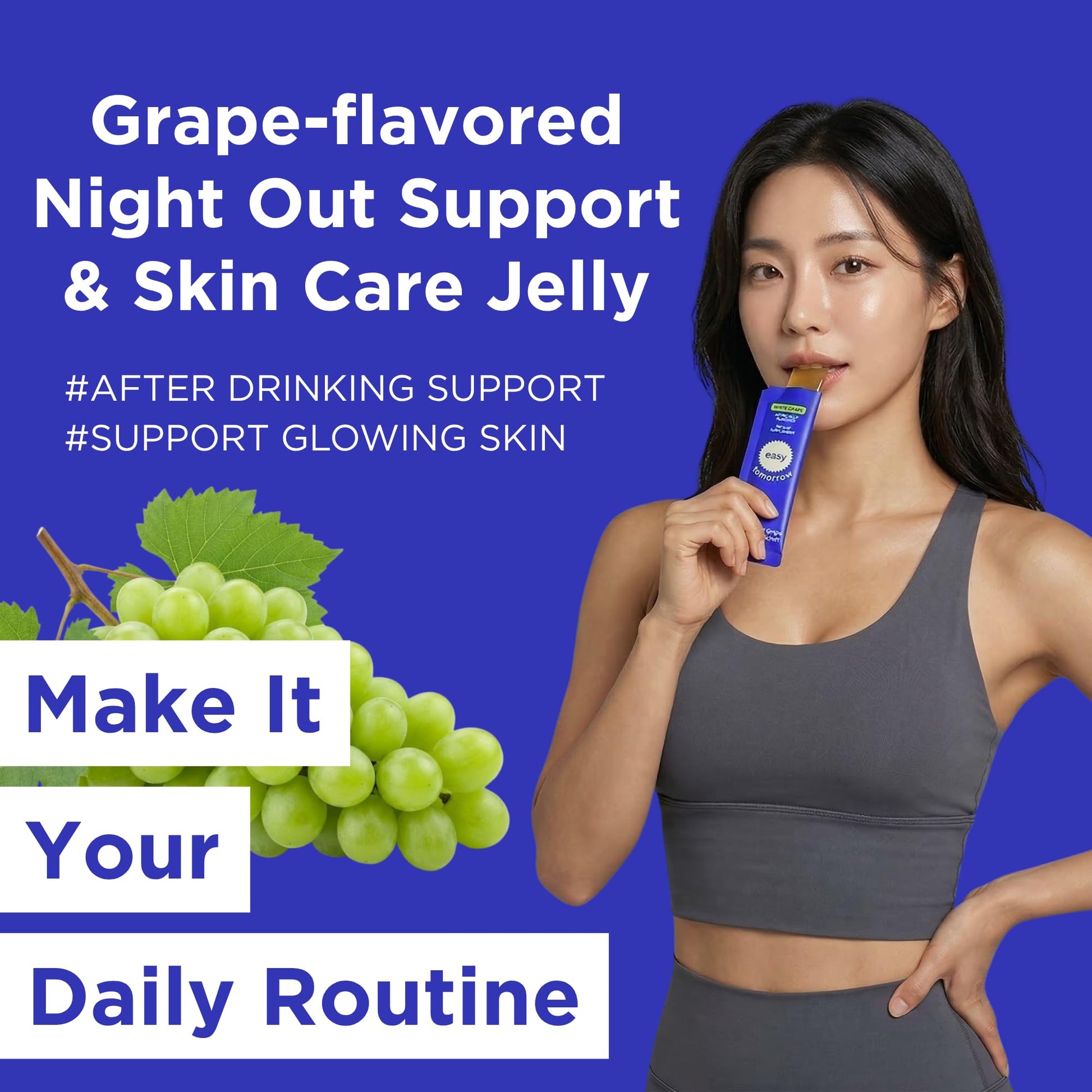 EASY TOMORROW - Natural Energy & Morning Vitality Jelly Stick - Daily Korean Skin Health Supplement & After Drinking Support with DHM & Glutathione - K-Beauty Inspired (White Grape Flavor, 20 Sticks) EASY TOMORROW uk supplements