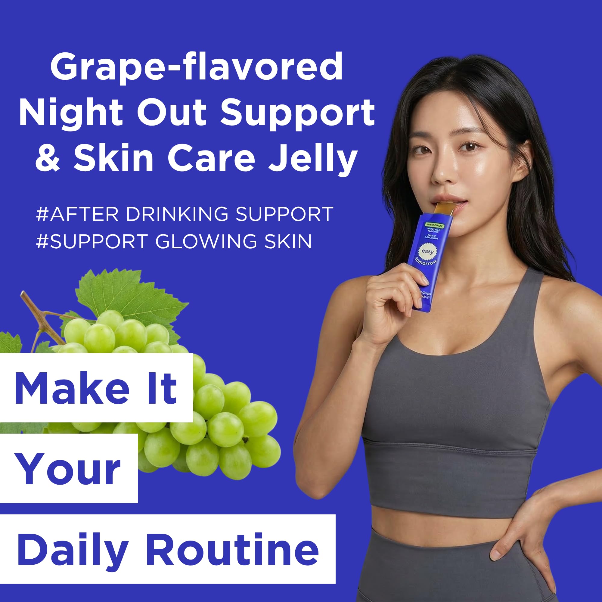 EASY TOMORROW - Natural Energy & Morning Vitality Jelly Stick - Daily Korean Skin Health Supplement & After Drinking Support with DHM & Glutathione - K-Beauty Inspired (White Grape Flavor, 20 Sticks) EASY TOMORROW uk supplements