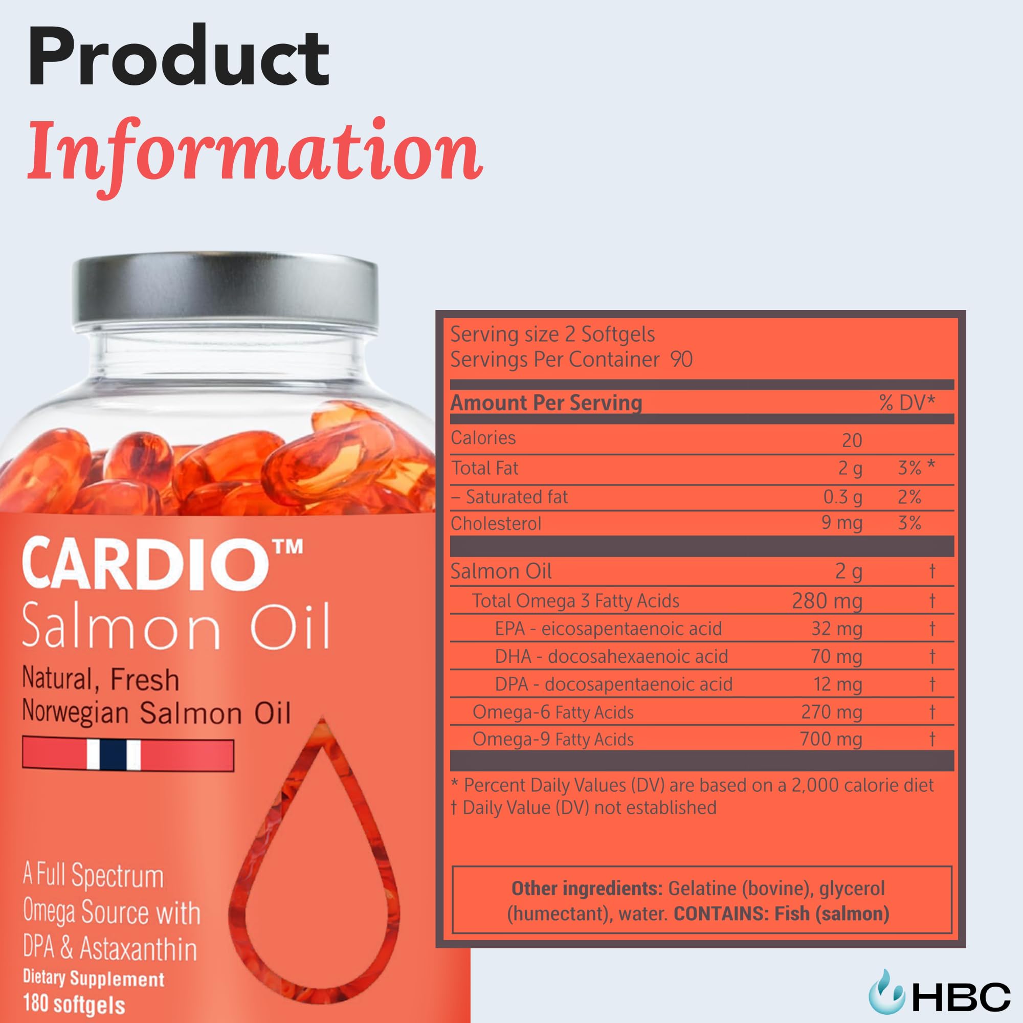 High Strength Omega 3 Fish Oil - 1000mg, Norwegian Salmon Oil with EPA & DHA, No Burping or Aftertaste, Omega 3 Fatty Acids Supplement for Eye, Brain & Heart, Triglyceride Form - 180 Capsules Hofseth BioCare uk supplements