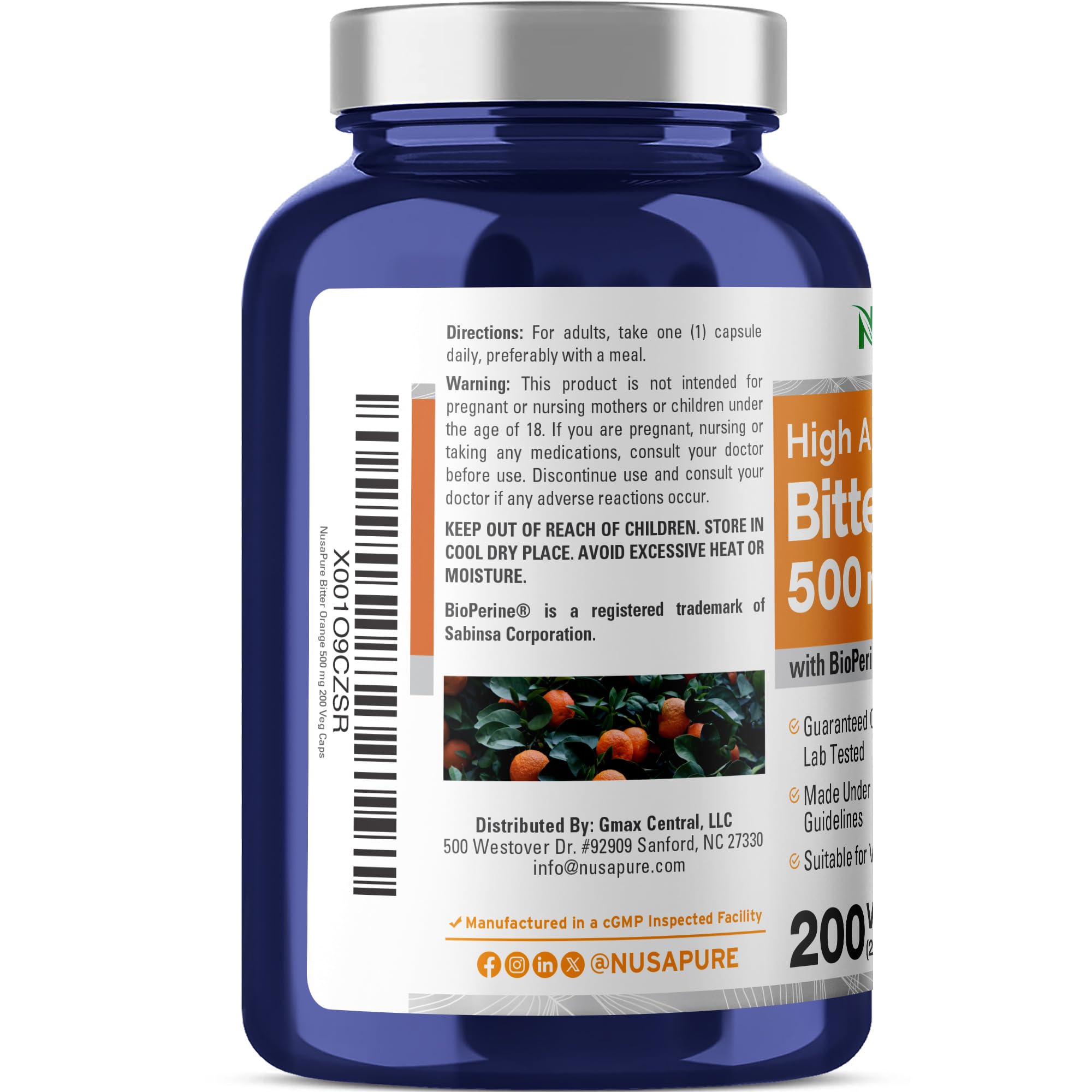 NusaPure Bitter Orange - Suitable for Vegetarian/Vegan, Non - GMO - 500mg 200 Capsules NusaPure uk supplements