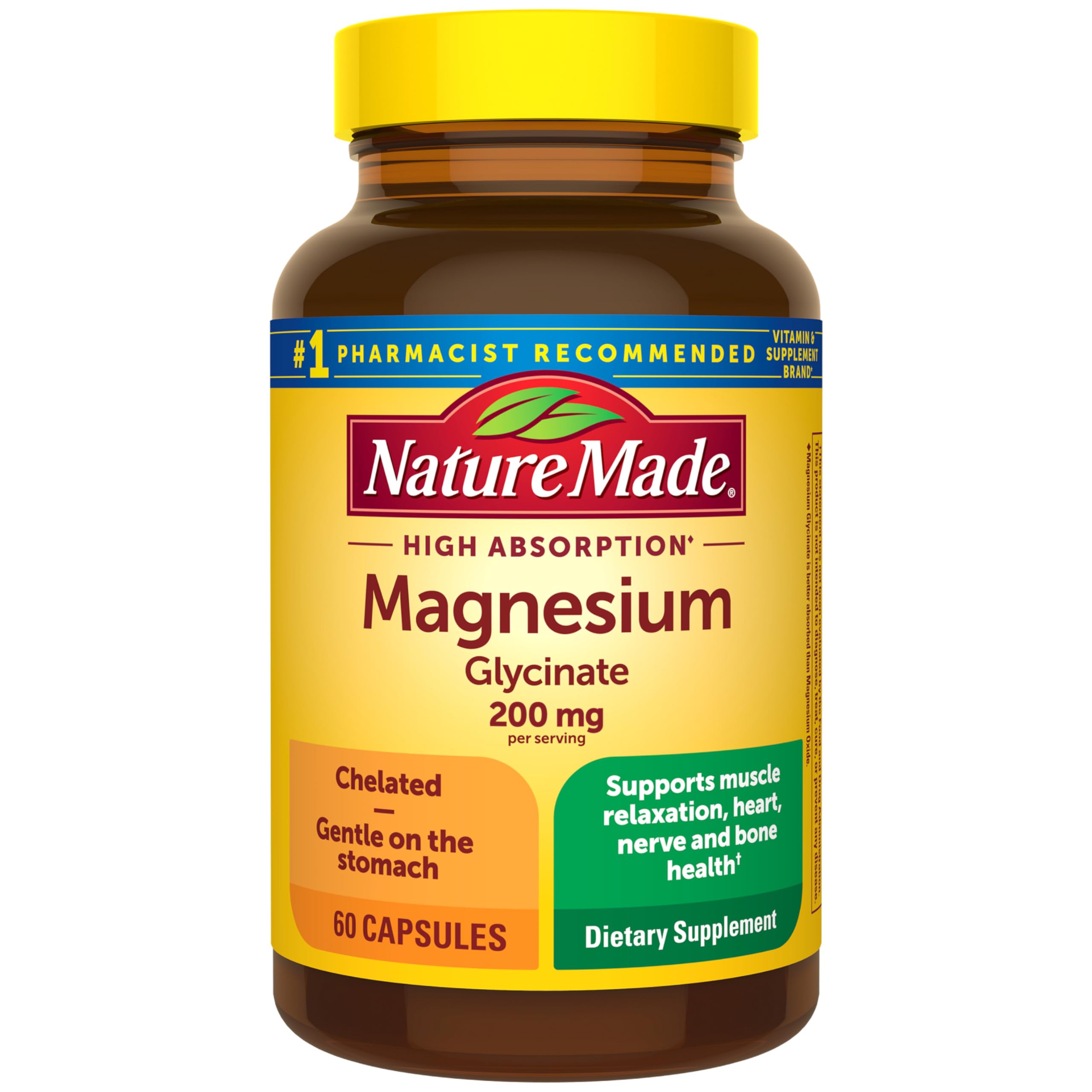 Nature Made Magnesium Glycinate 200 mg per Serving, Magnesium Supplement for Muscle, Heart, Nerve and Bone Support, 60 Magnesium Bisglycinate Capsules, 30 Day Supply Nature Made uk supplements