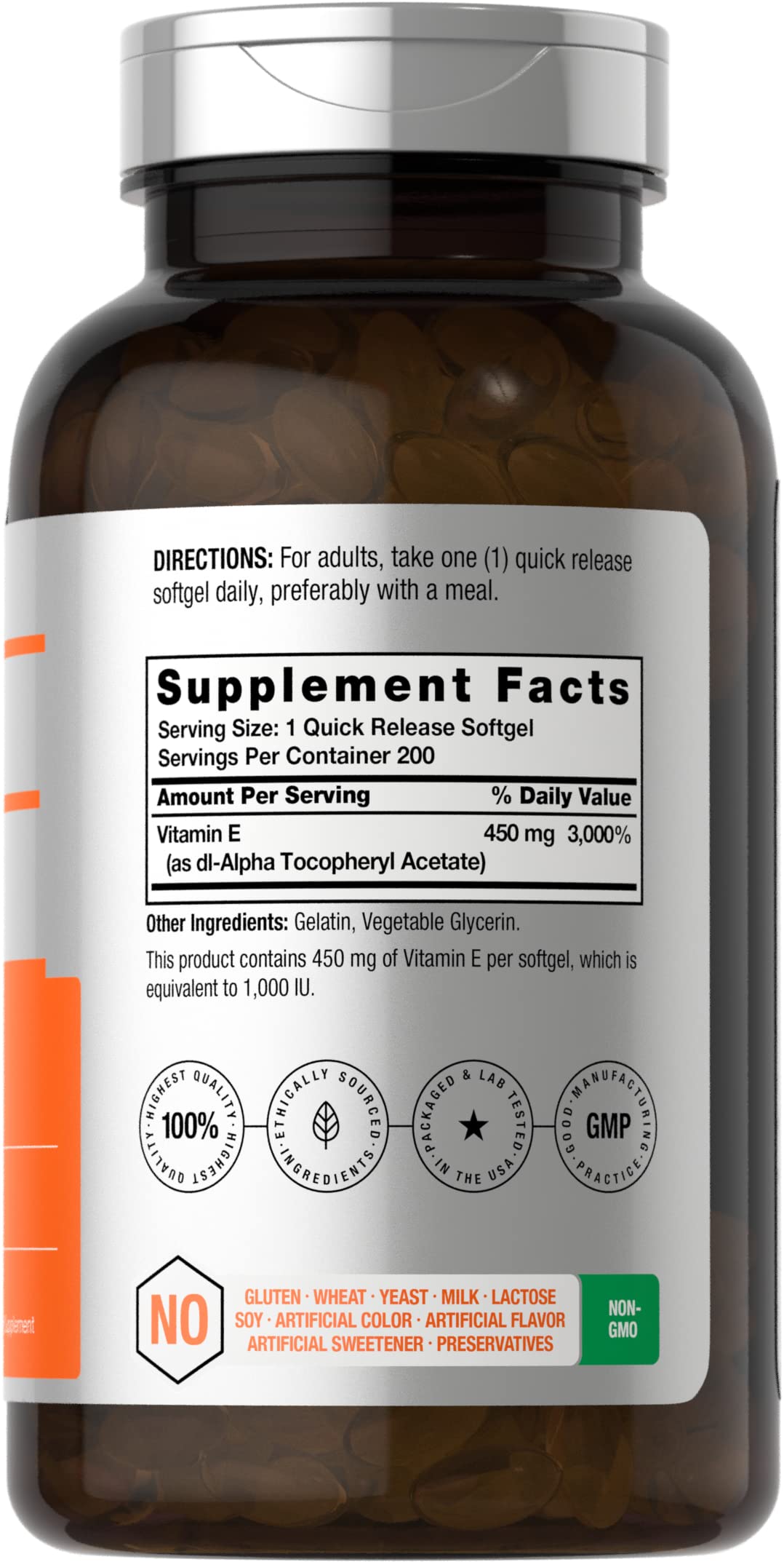 Vitamin E 1000 IU Softgel Capsules | 200 Count | Non-GMO, Gluten Free, Preservative Free Horbäach uk supplements