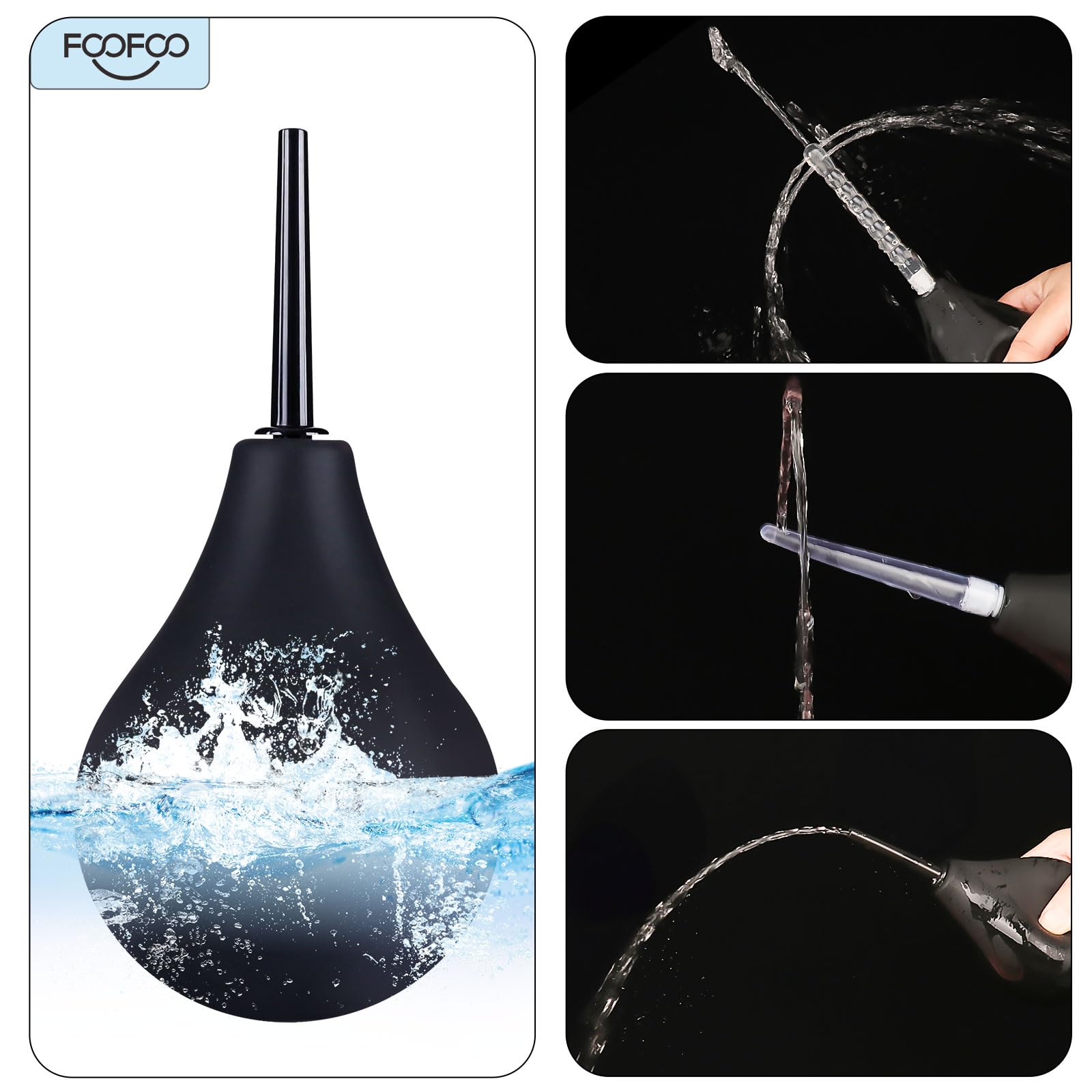Enema Bulb 7.6oz Douche Enema Kit Includes 4 Nozzles for Women & Men Black with Storage Bag FOOFOO uk supplements