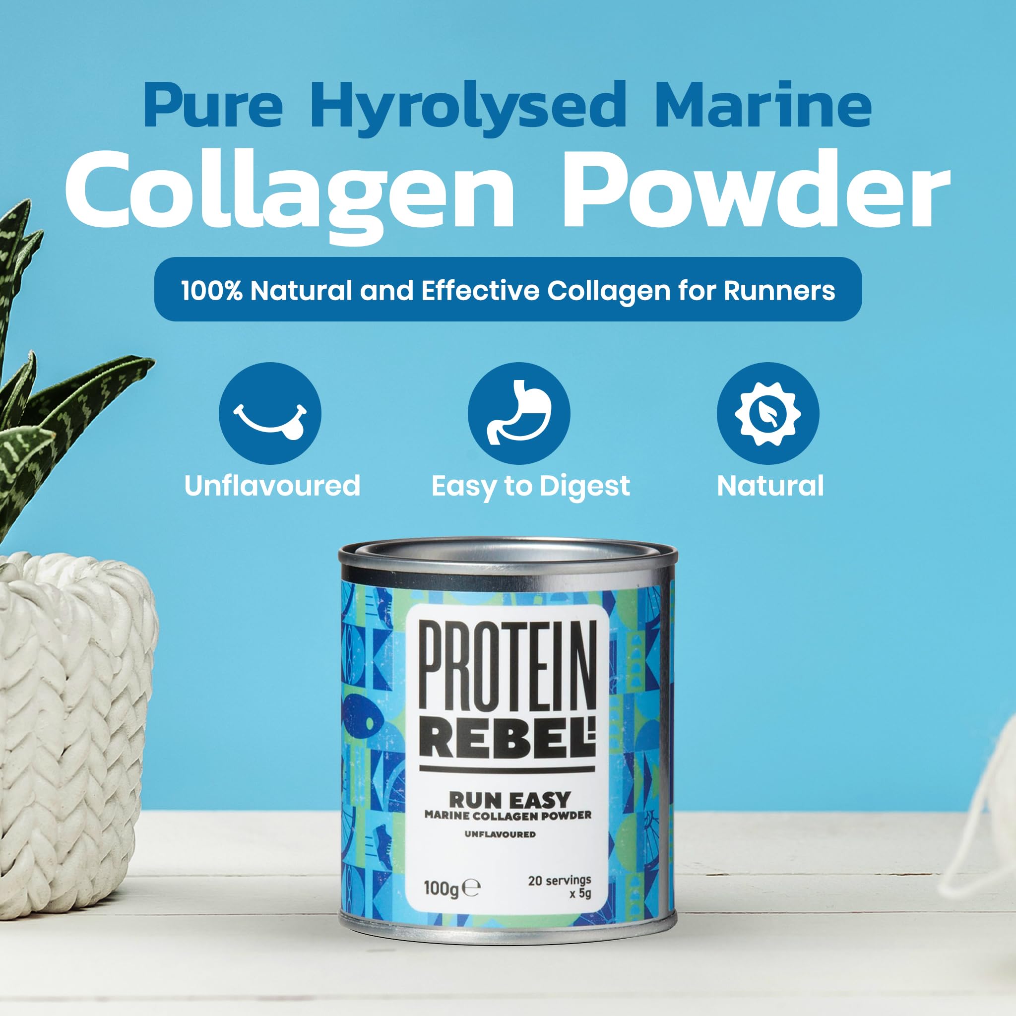 Protein Rebel - Run Easy Marine Collagen Powder for Running, Joint Support - Unflavoured Powder Collagen Protein Rebel uk supplements