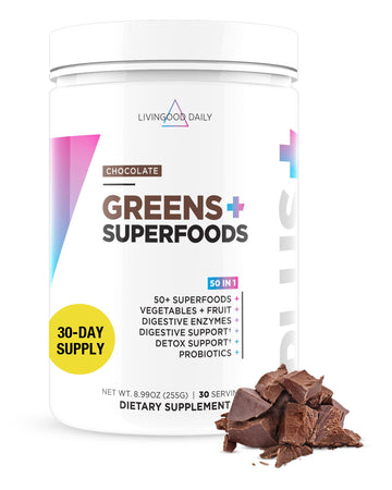 Livingood Daily Greens & Superfood Powder, Super Greens for Gut Health, Green Juice Powder with Spirulina, Chlorella, and Digestive Enzymes, Probiotics for Digestive Support, Chocolate, 30 Servings Livingood Daily uk supplements