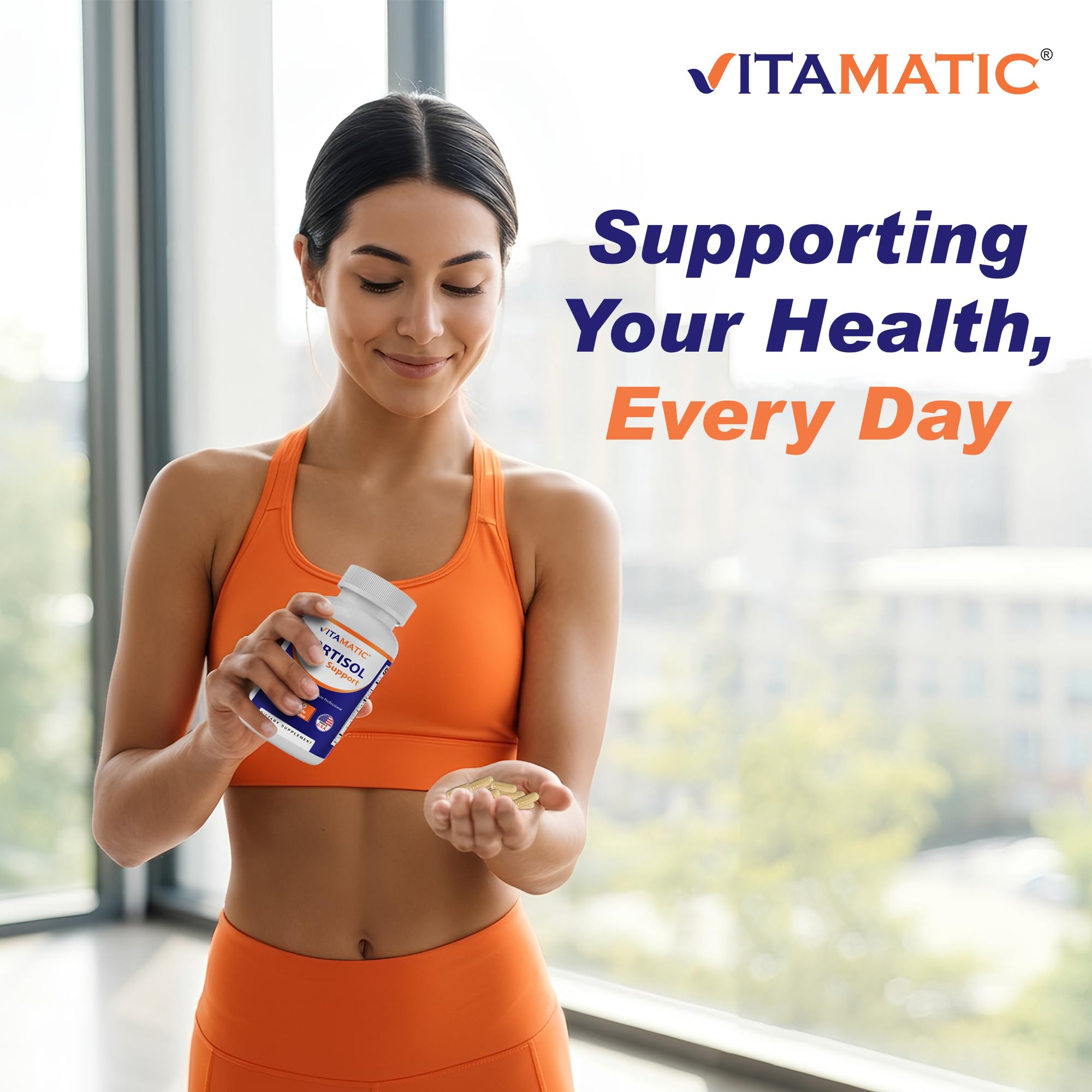 Vitamatic Cortisol Health Support - 90 Veggie Capsules - Made with Adaptogenic Blend with Ashwagandha, Rhodiola, Magnolia, L-Theanine, Phosphatidylserine Vitamatic uk supplements