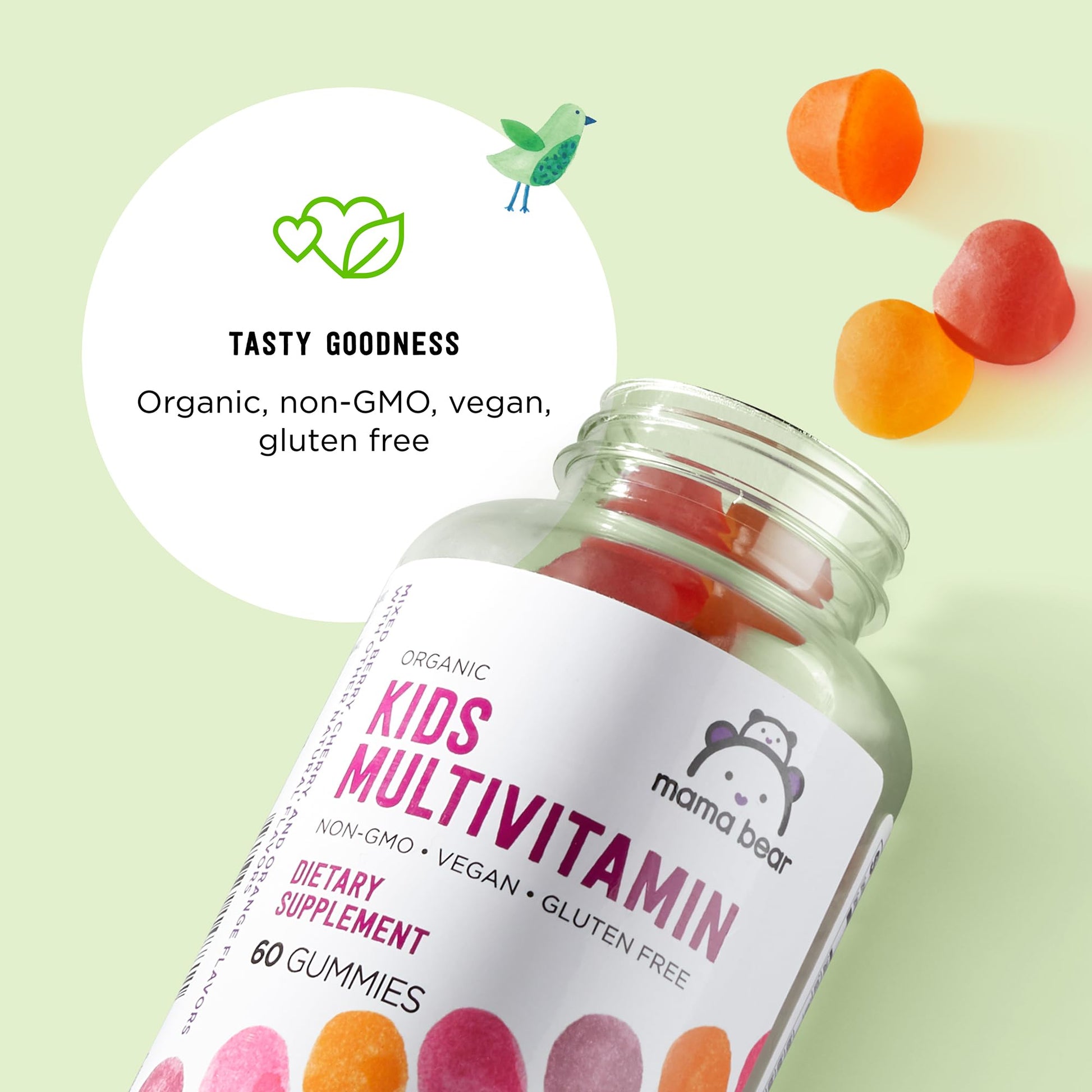 Amazon Brand - Mama Bear Organic Kids Multivitamin, 60 Gummies, 1 Month Supply (Packaging May Vary), Berry, Cherry & Orange Mama Bear uk supplements