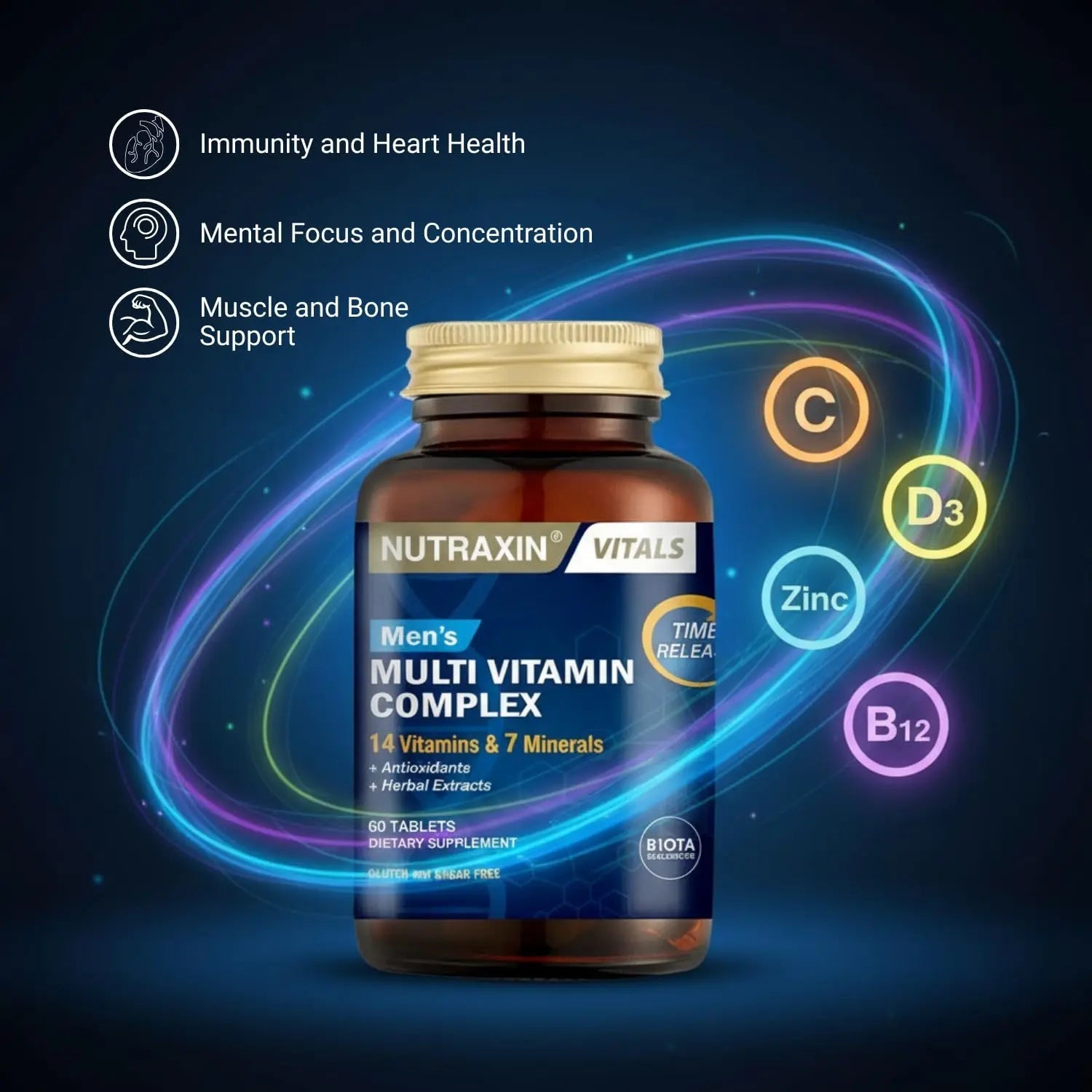 Nutraxin Men's Multivitamin & Mineral Complex, 60 Tablets Nutraxin uk supplements