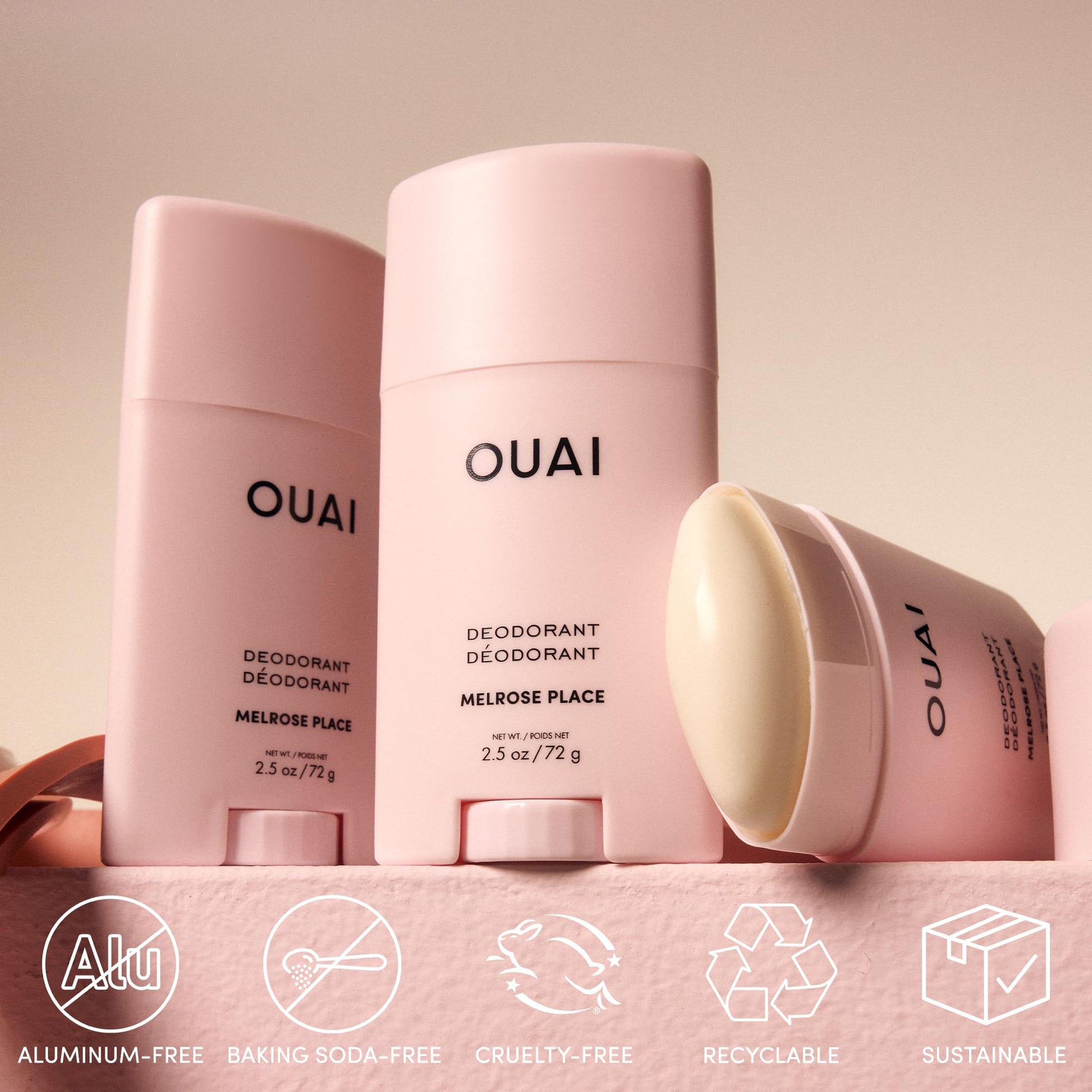 OUAI Aluminum Free Deodorant - Women's Deodorant with 24-Hour Odor Control & Invisible Application - Enriched with Notes of Rose, Berry, Lychee & Pink Peppercorn - Melrose Place (2.5 oz) OUAI uk supplements