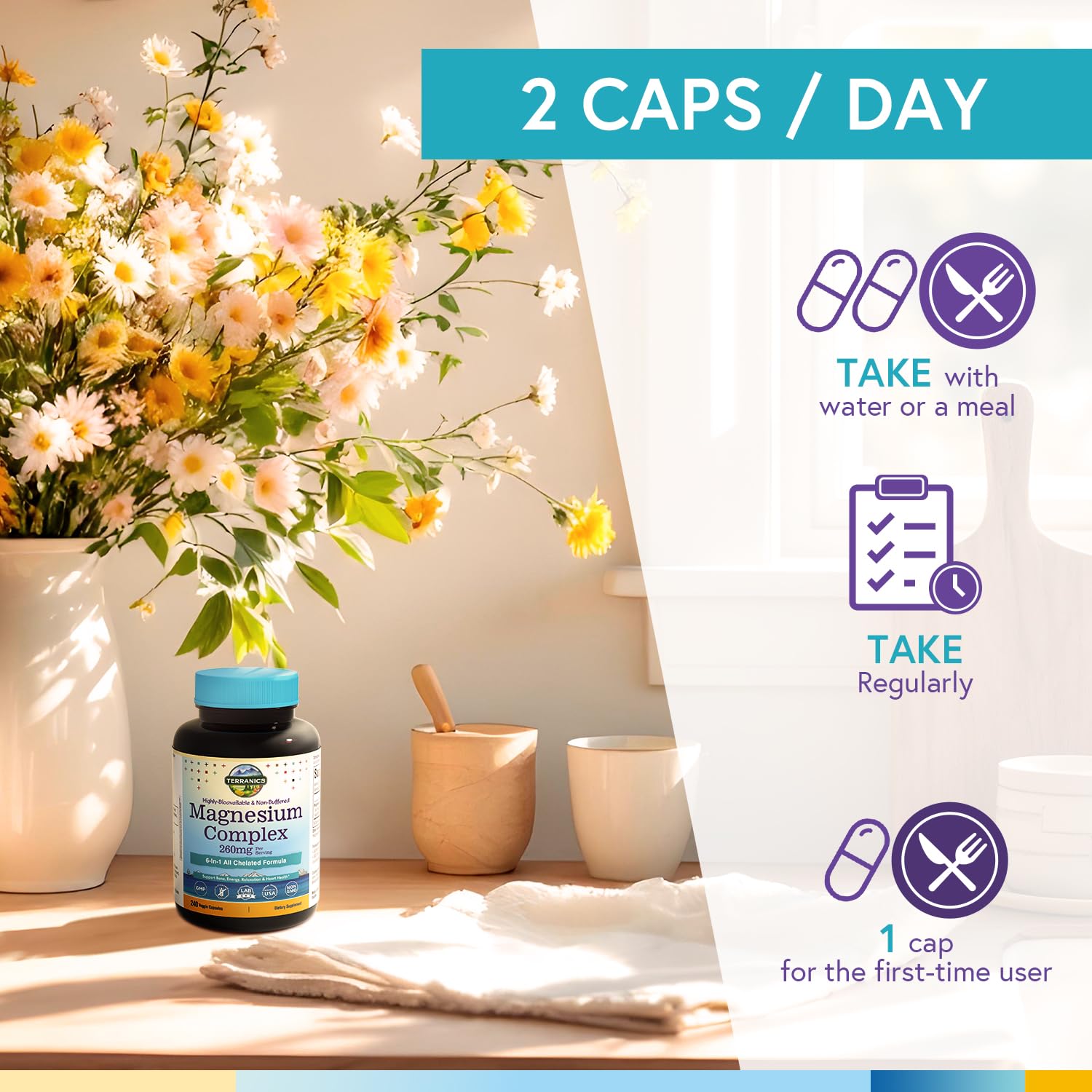 Terranics Magnesium Complex, 6-in-1, High Absorption, Glycinate, Citrate, Aspartate, Gluconate, Calmness, Heart, Bone, 240 Capsules, Non-Buffered Terranics uk supplements