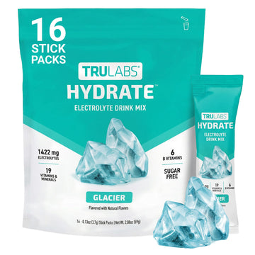 TRULABS Hydrate Electrolyte Drink Mix – Glacier Flavor, Sugar-Free Hydration Packets with 1422 mg Electrolytes & 19 Vitamins & Minerals, Monk Fruit Sweetened, On-the-Go Sticks (16 Count) TRULABS uk supplements