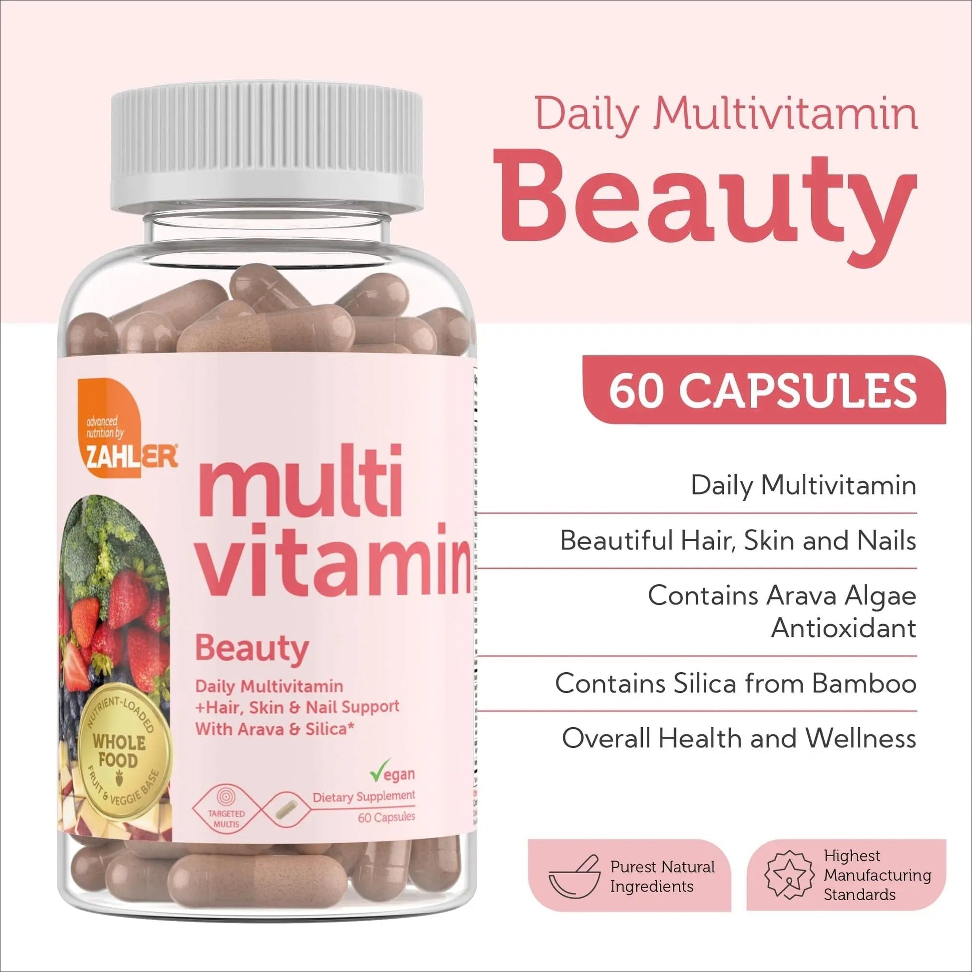 Zahler Multivitamin Beauty + Skin Hair and Nails Support, Multivitamin for Women and Men with Iron, Certified Kosher, 60 Capsules Zahler uk supplements