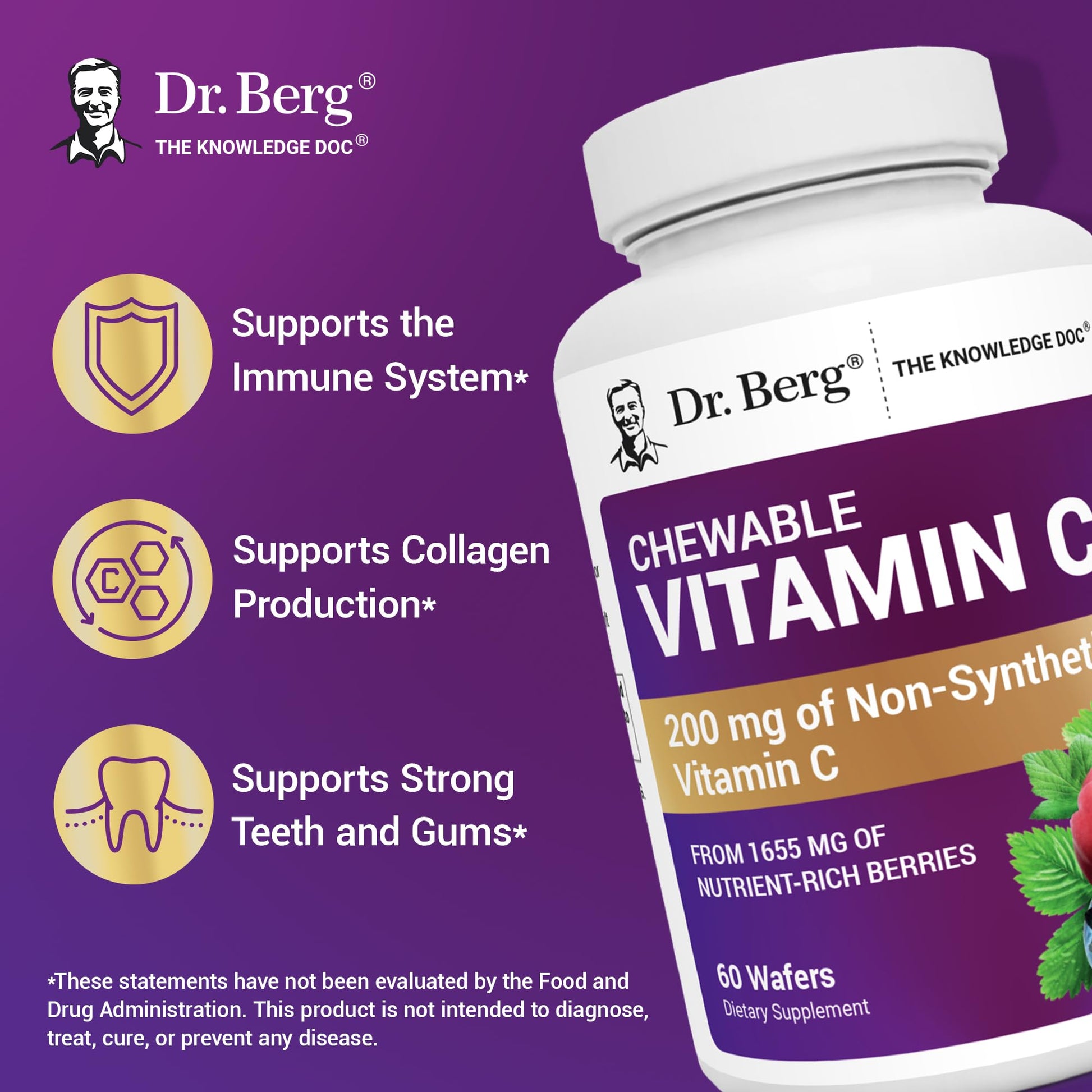 Dr. Berg Chewable Vitamin C Complex - Made with Organic, Non-GMO Berries - 60 Delicious Wafers Dr. Berg Nutritionals uk supplements