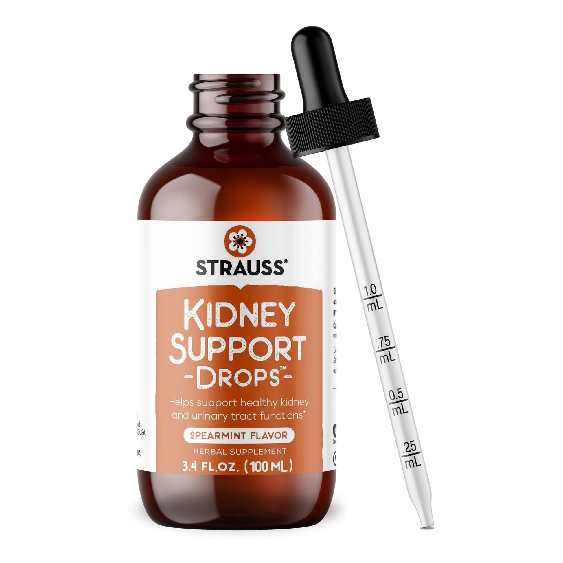 Strauss Naturals Kidney Support Drops – Herbal Kidney Support Supplement for Men and Women – Helps with Kidney Health and Urinary Tract Function – Vegan & Non-GMO – Spearmint Flavored – 100 ml Bottle Strauss Heartdrops uk supplements