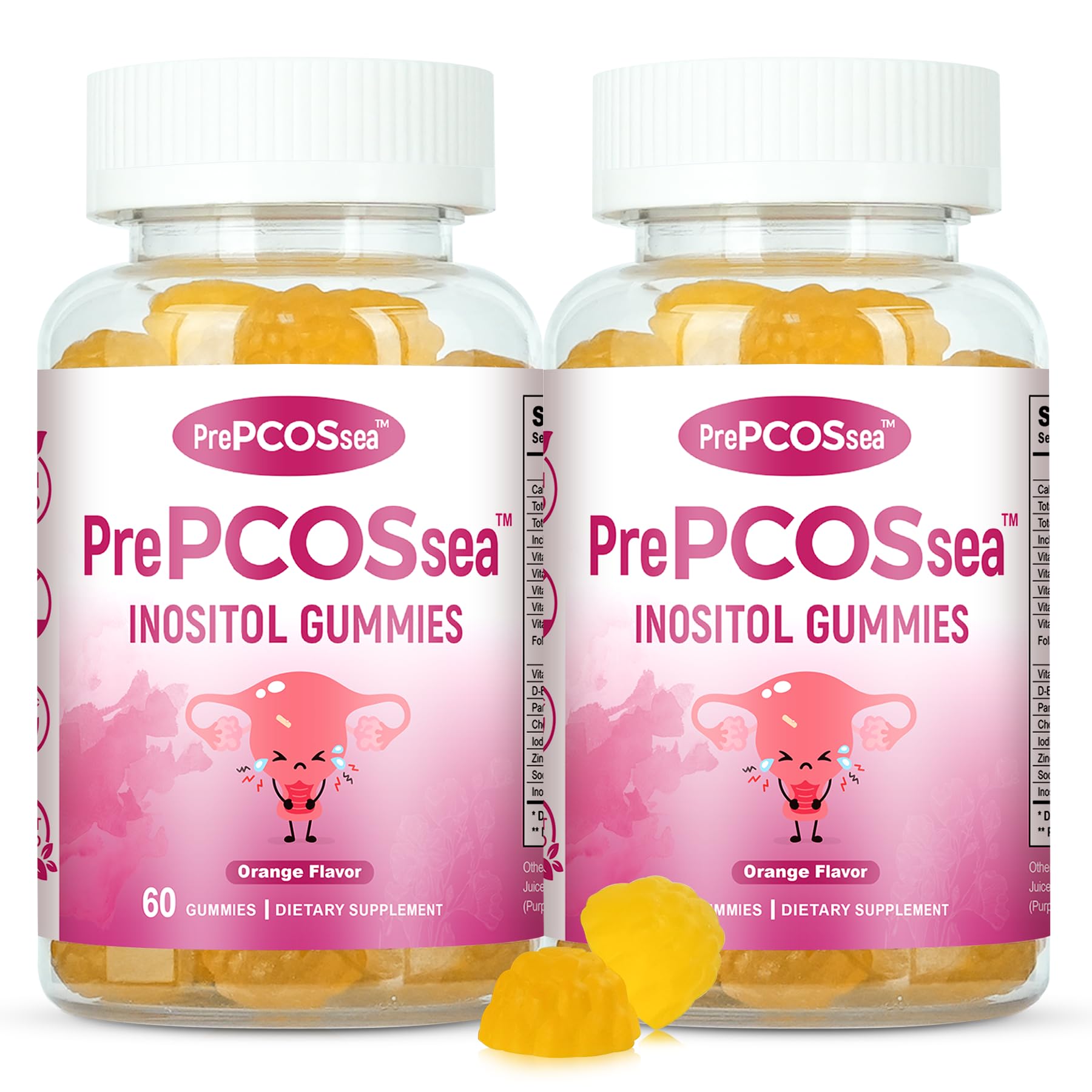 Feelherbs PrePCOSsea Inositol Gummies Vitamins, 2 Pack Orange Flavor Myo-Inositol Vitamin Gummies with Folate, B6, B12 & D-Biotin, 60 Count Soft Chews Feelherbs uk supplements