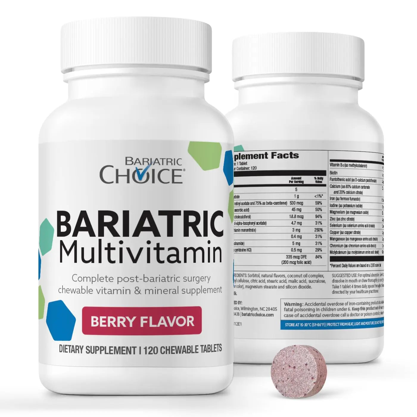 Bariatric Choice My Bariatric Chewable Multivitamin with Iron & 300mg Calcium, Berry (120ct) Bariatric Choice uk supplements
