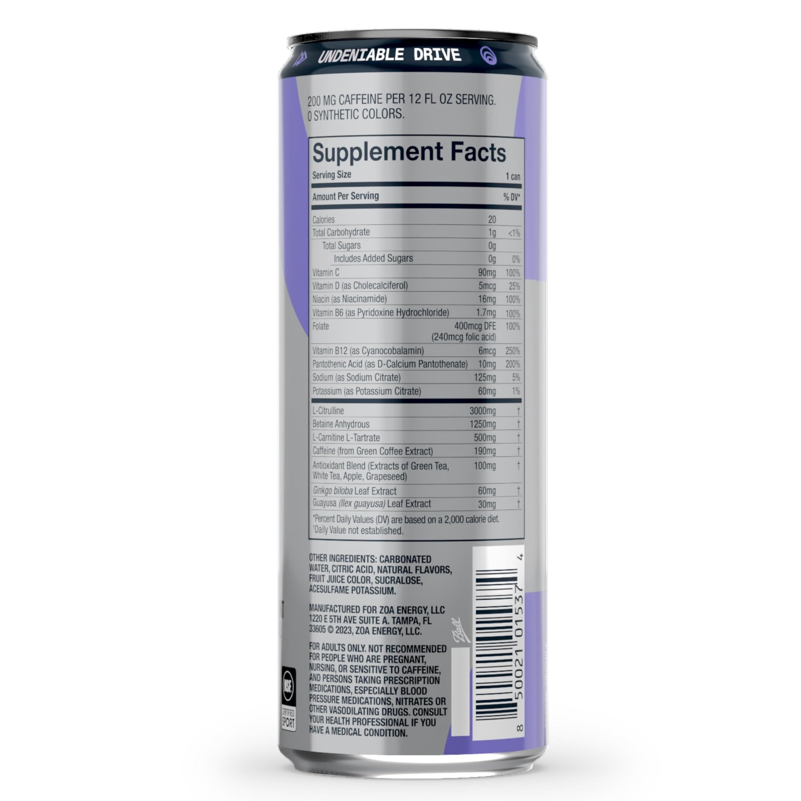 ZOA Plus Sugar-Free Pre-Workout Drink, Ready to Drink with Nitric Oxide, Vitamin B, C and D ZOA uk supplements