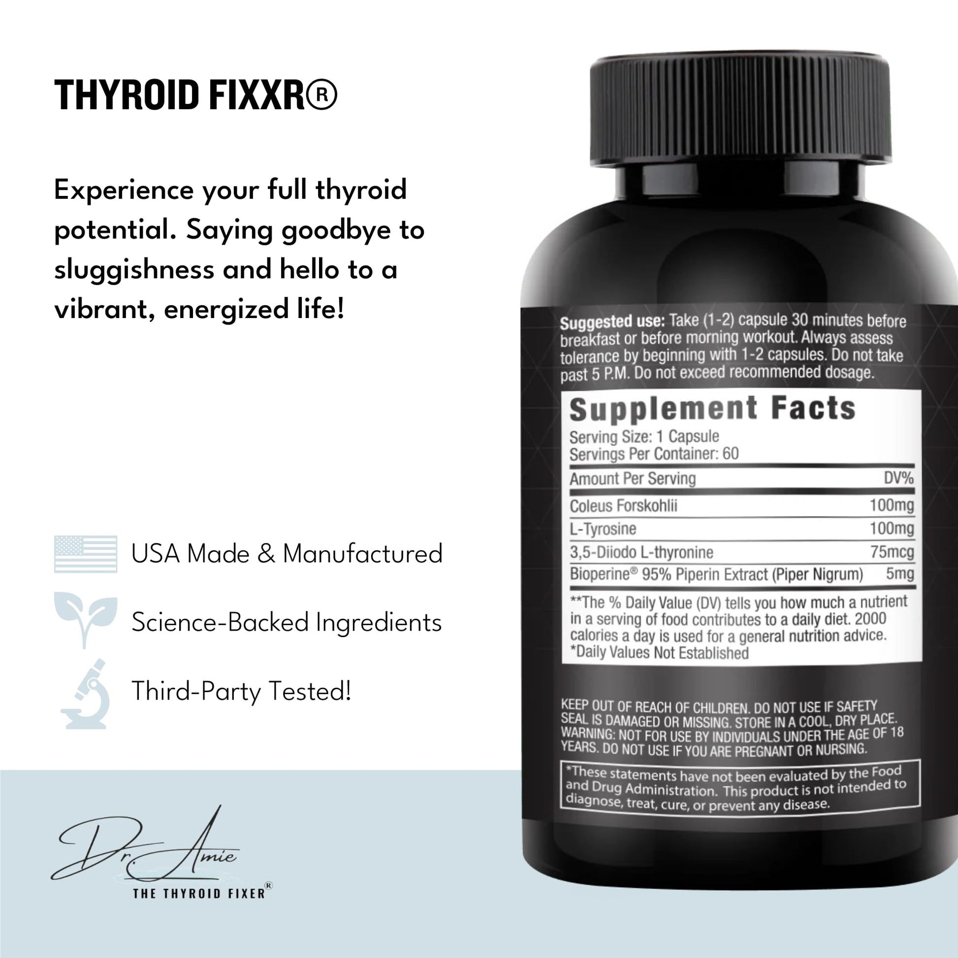 Fixxr Thyroid Support by Dr. Amie | T2 Thyroid Supplement | 30 Day Supply, 60 Capsules Fixxr uk supplements