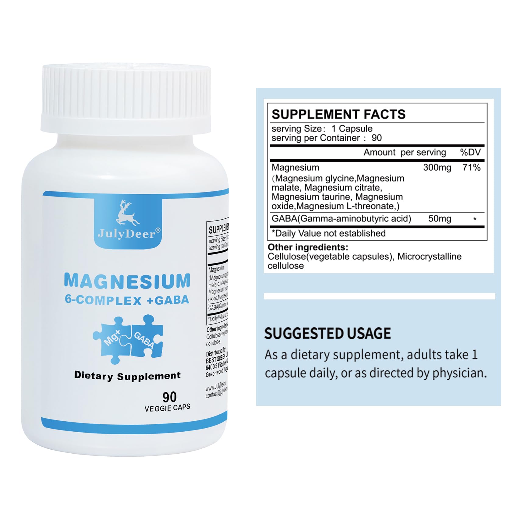 JulyDeer Sixfold Magnesium Complex | 350mg of Magnesium Glycinate, Malate, Citrate, Taurine, Oxide, Mg+ for Muscles,Nerves,& Energy, GABA Sleep Support | High Absorption | Vegan | 90 Capsules Risabou uk supplements