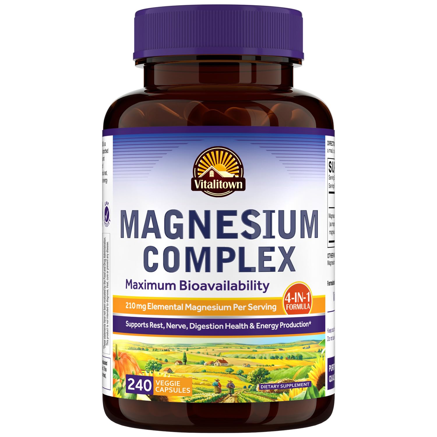 Vitalitown Magnesium Complex | Chelated Easily Absorbed Magnesium Glycinate Citrate Malate | Buffered | 210mg Elemental Mag | Sleep, Nerve, Digestion, Energy | Non-GMO 240 Veg Caps Vitalitown uk supplements