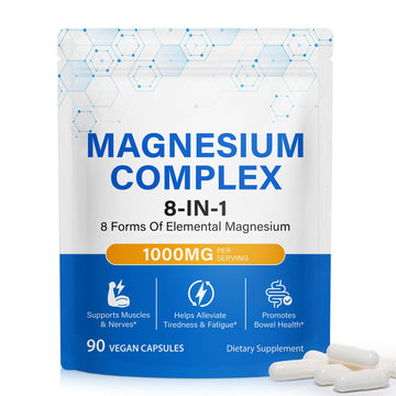 8-in-1 Magnesium Complex Supplement 90 Count, Magnesium Complex Capsules with Magnesium Glycinate, Citrate, Malate, Taurate, Easy Absorption for Sleep, Muscle Relaxation, Nerve & Heart Health, Energy BOIUOITI uk supplements