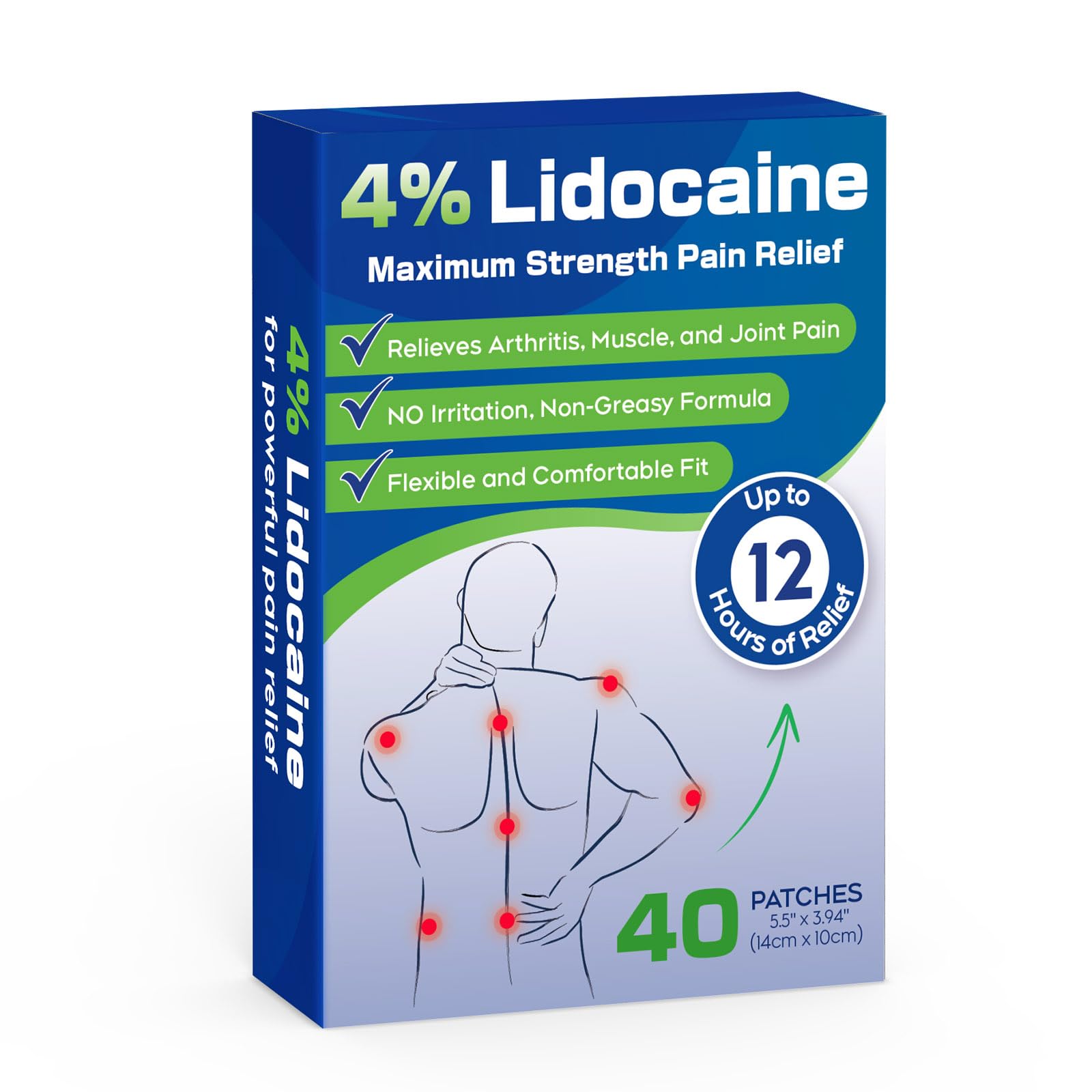 Uposiut Lidocaine 4% Patches - Extra Strength Lidocaine Patches (40 Patches), for Neck, Shoulder, Back, Knee, and Ankle Muscles, 12-Hour Effectiveness-A001L Uposiut uk supplements