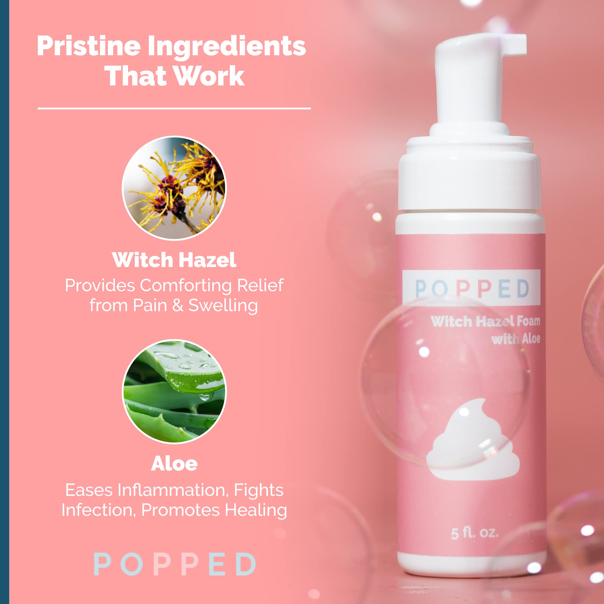 POPPED Witch Hazel Foam with Aloe (5 fl oz) | Perineal Healing Foam for Postpartum Care | Relieves Pain, Hemorrhoids, and Swelling After Birth | Postpartum Essential POPPED uk supplements