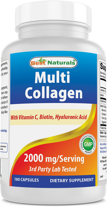 Best Naturals Multi Collagen Pills 2000mg for Women & Men - Hydrolyzed Collagen Peptides Capsules for Hair Skin and Nails with Types I