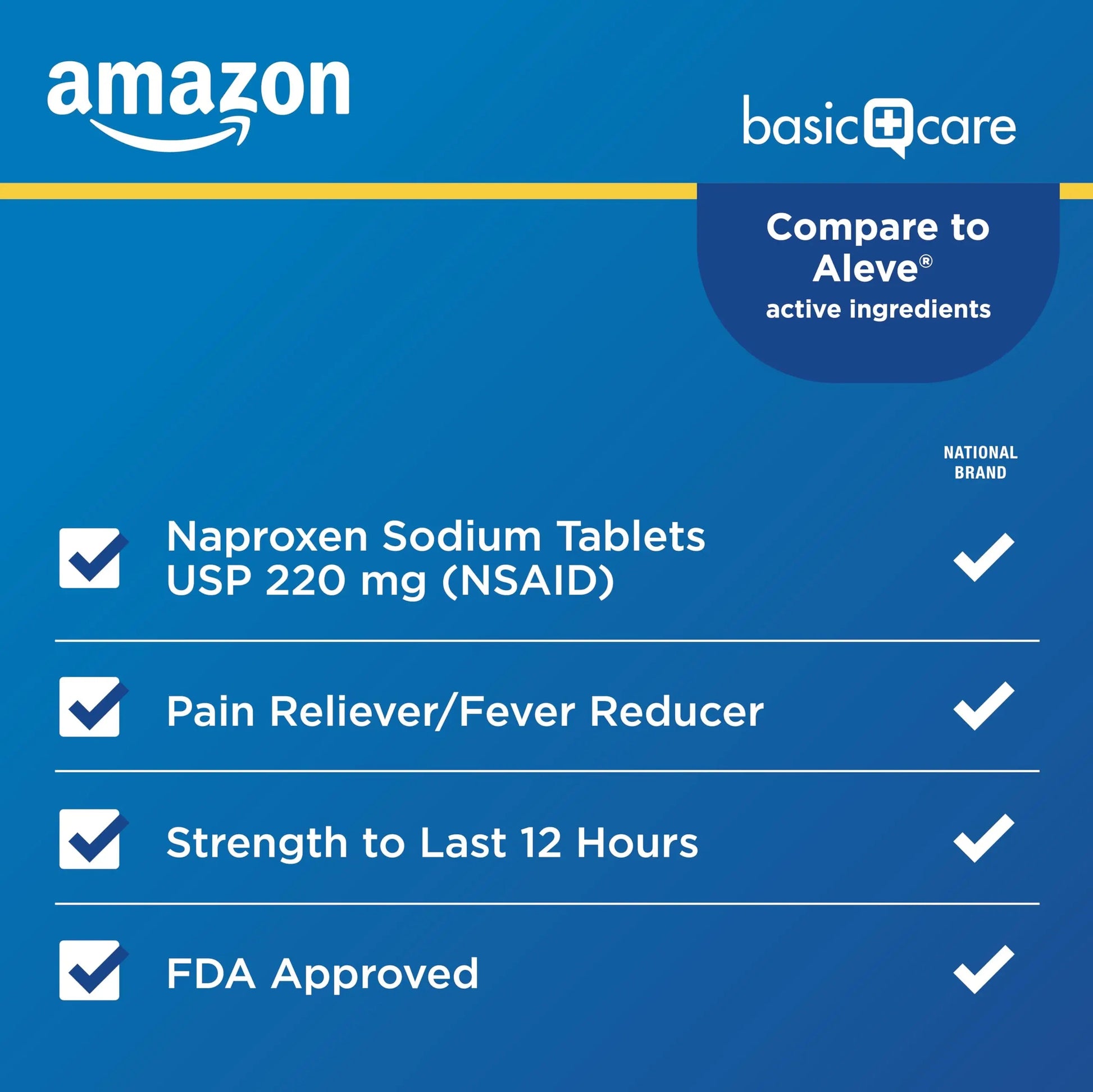 Amazon Basic Care Naproxen Sodium Tablets 220 mg, Pain Reliever/Fever Reducer (NSAID), 12-Hour Relief for Headache, Backache, Menstrual Pain, Muscle Aches, Arthritis, 300 Count Amazon Basic Care uk supplements