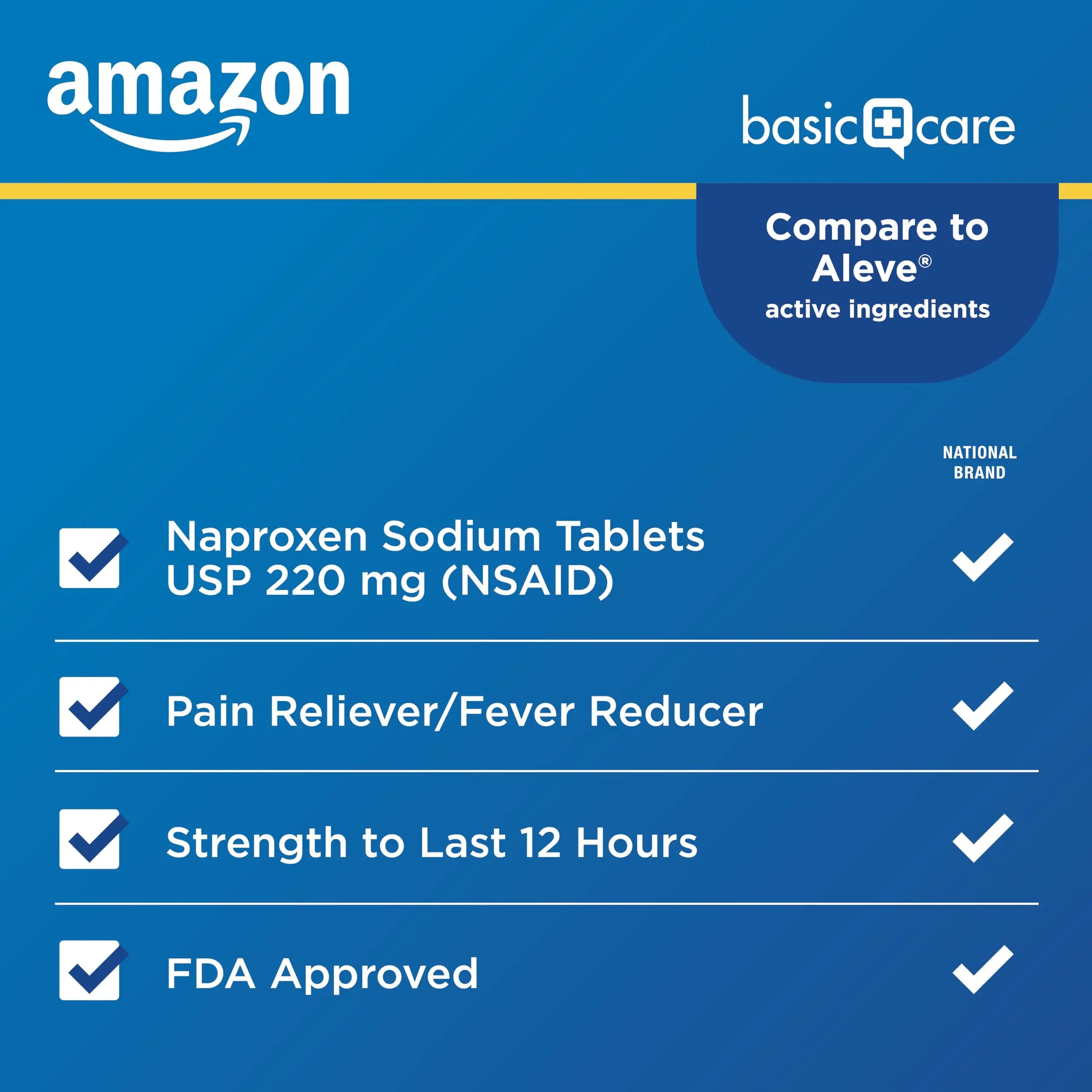 Amazon Basic Care Naproxen Sodium Tablets 220 mg, Pain Reliever/Fever Reducer (NSAID), 12-Hour Relief for Headache, Backache, Menstrual Pain, Muscle Aches, Arthritis, 300 Count Amazon Basic Care uk supplements
