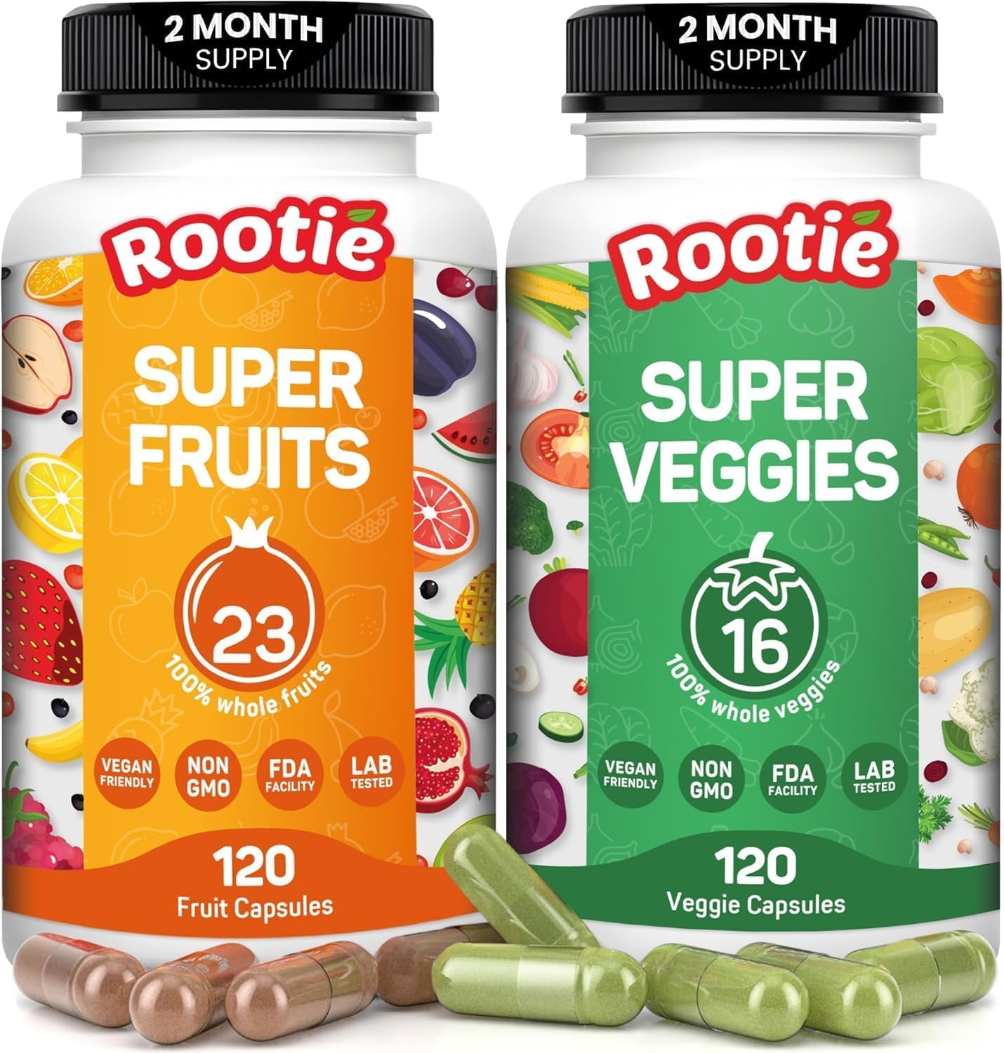Fruits and Veggies Supplement Powerfull Blend of 39 Whole Fruits and Veggies, Fills Nutritional Gaps, Get Energy, Well-being. USA Made Non-GMO/Vegan/Gluten Free. Packaging May Vary (60 Day Supply) ROOTIE uk supplements