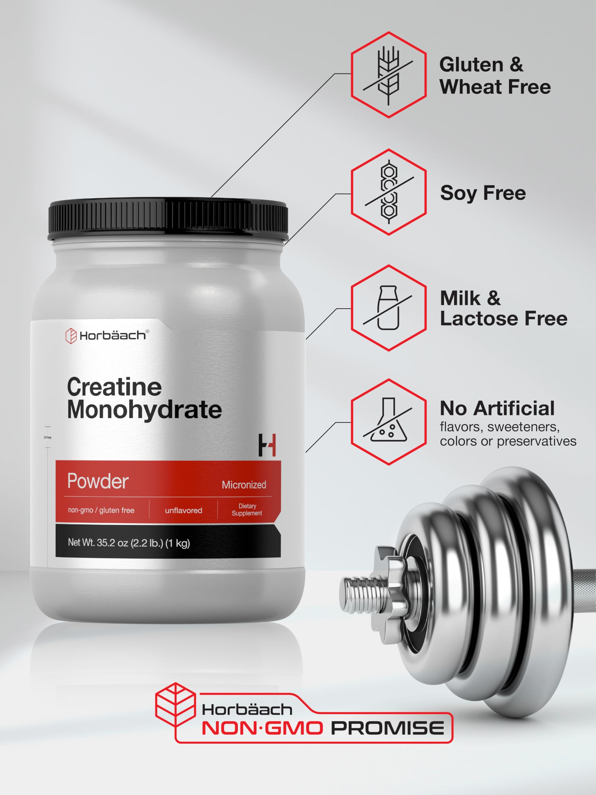 Horbäach Creatine Monohydrate Powder | 2.2lbs (35.2 oz) | Micronized and Unflavored | Vegetarian, Non-GMO, and Gluten Free Supplement Horbäach uk supplements