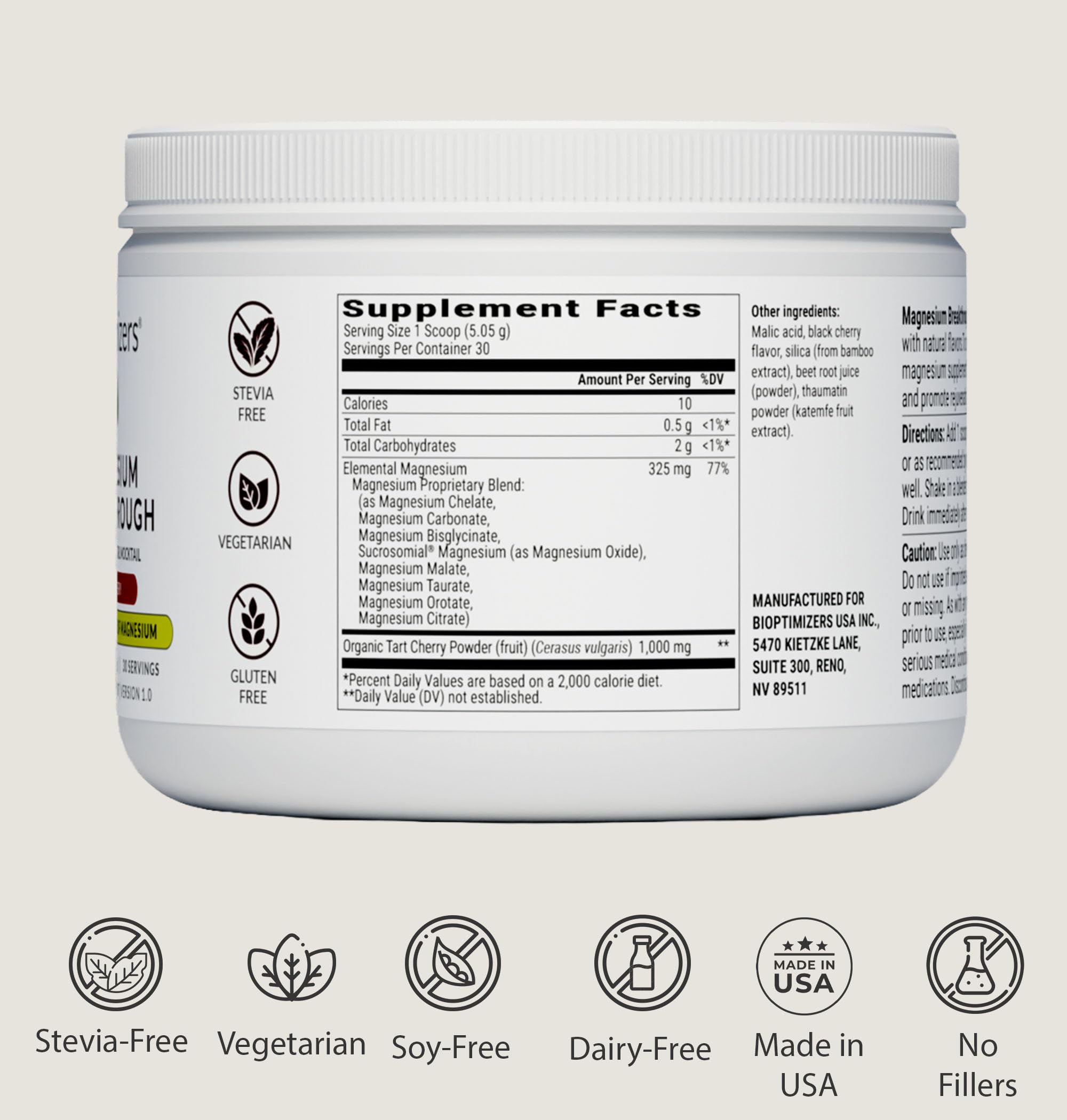 BIOptimizers Magnesium Breakthrough Drink - 8 Forms of Magnesium, Electrolytes, Sleep Health, Stress, Muscle Recovery, Heart Support | Glycinate, Citrate, Malate- Tart Cherry BIOptimizers uk supplements