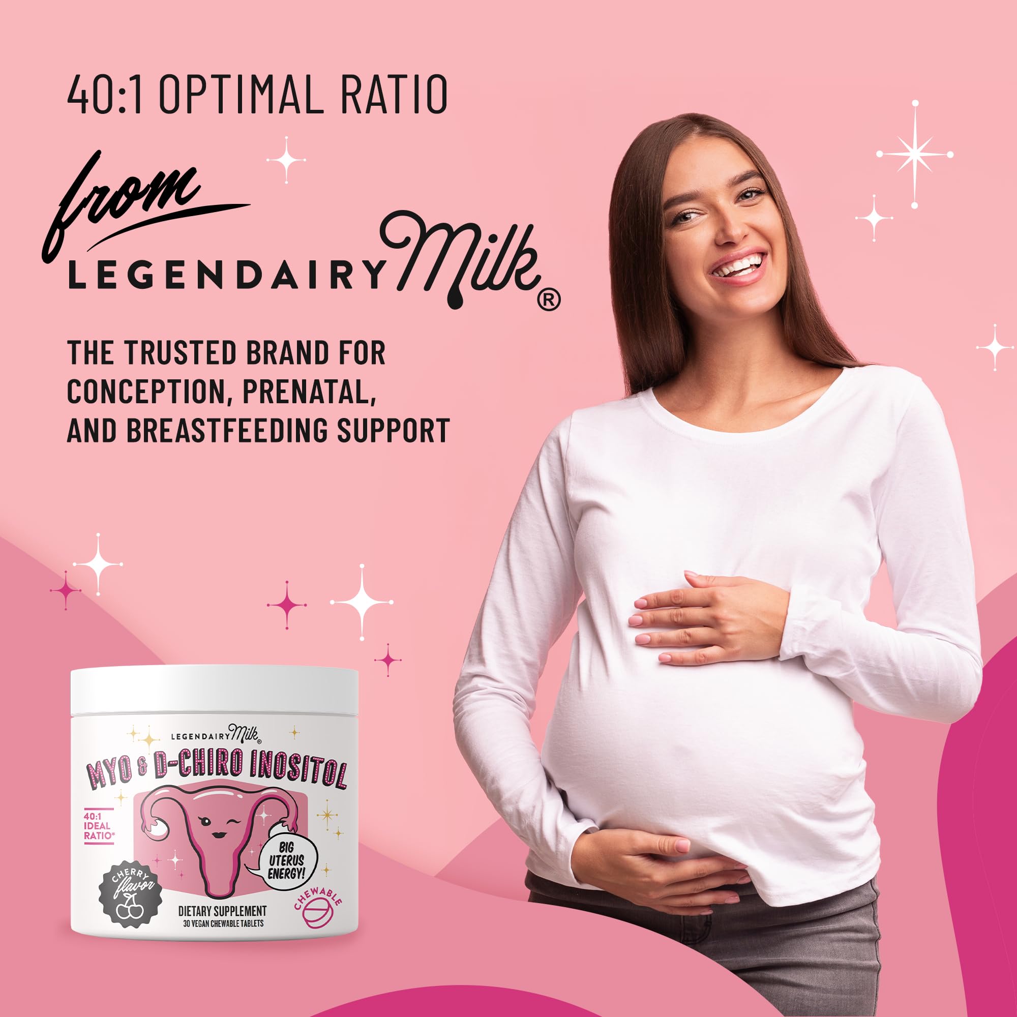 Legendairy Milk Myo-Inositol & D-Chiro Inositol Supplement for Women, 40:1 Ratio, PCOS & Fertility Support, Hormone Balance, Sugar Free Vegan Chewable Tablets, Cherry Flavor, 30 Day Supply Legendairy Milk uk supplements