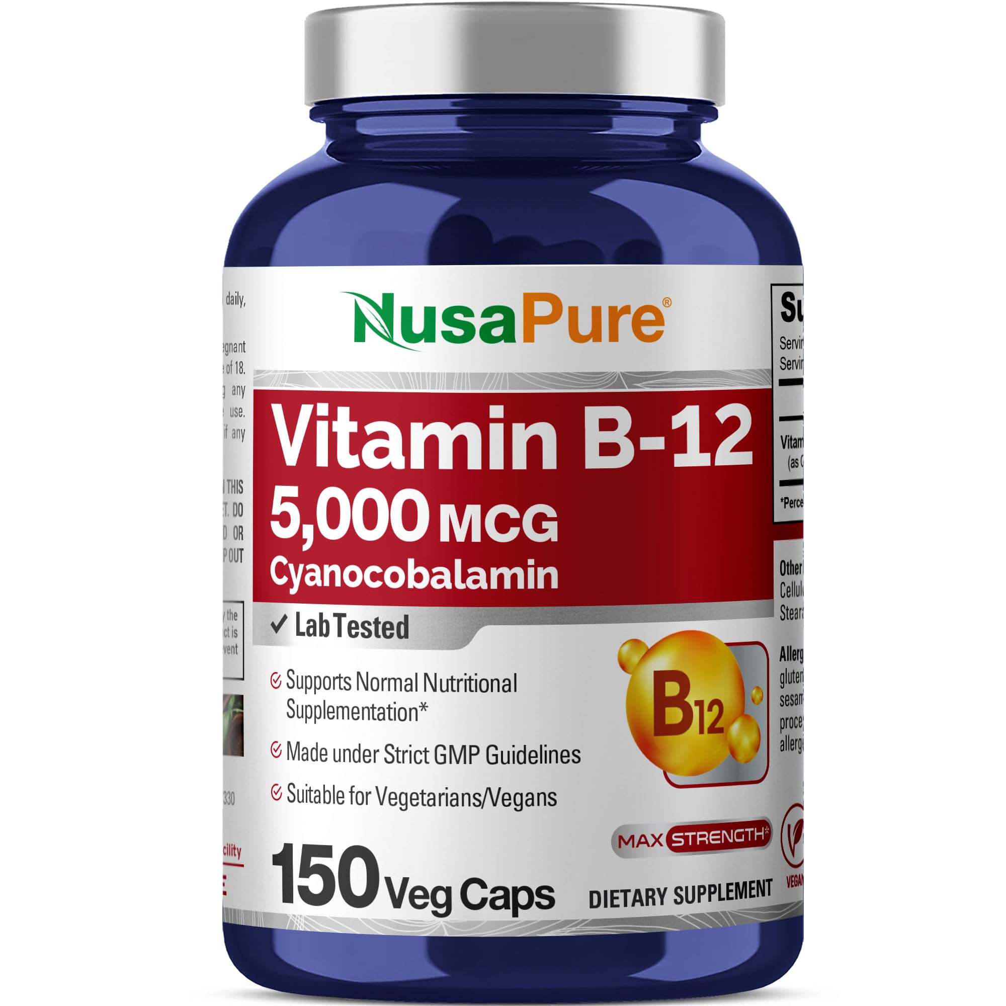 NusaPure Vitamin B12-5000 MCG 150 Veggie Capsules (Non-GMO, Vegan) - Max Strength Vitamin B12 NusaPure uk supplements