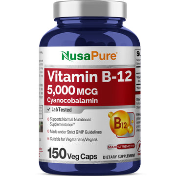 NusaPure Vitamin B12-5000 MCG 150 Veggie Capsules (Non-GMO, Vegan) - Max Strength Vitamin B12 NusaPure uk supplements